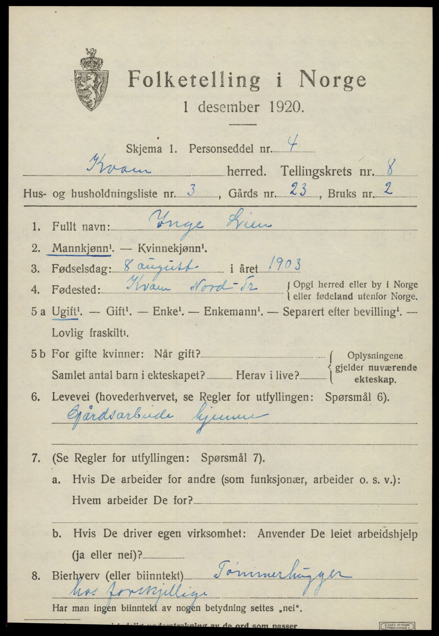 SAT, Folketelling 1920 for 1735 Kvam herred, 1920, s. 2017
