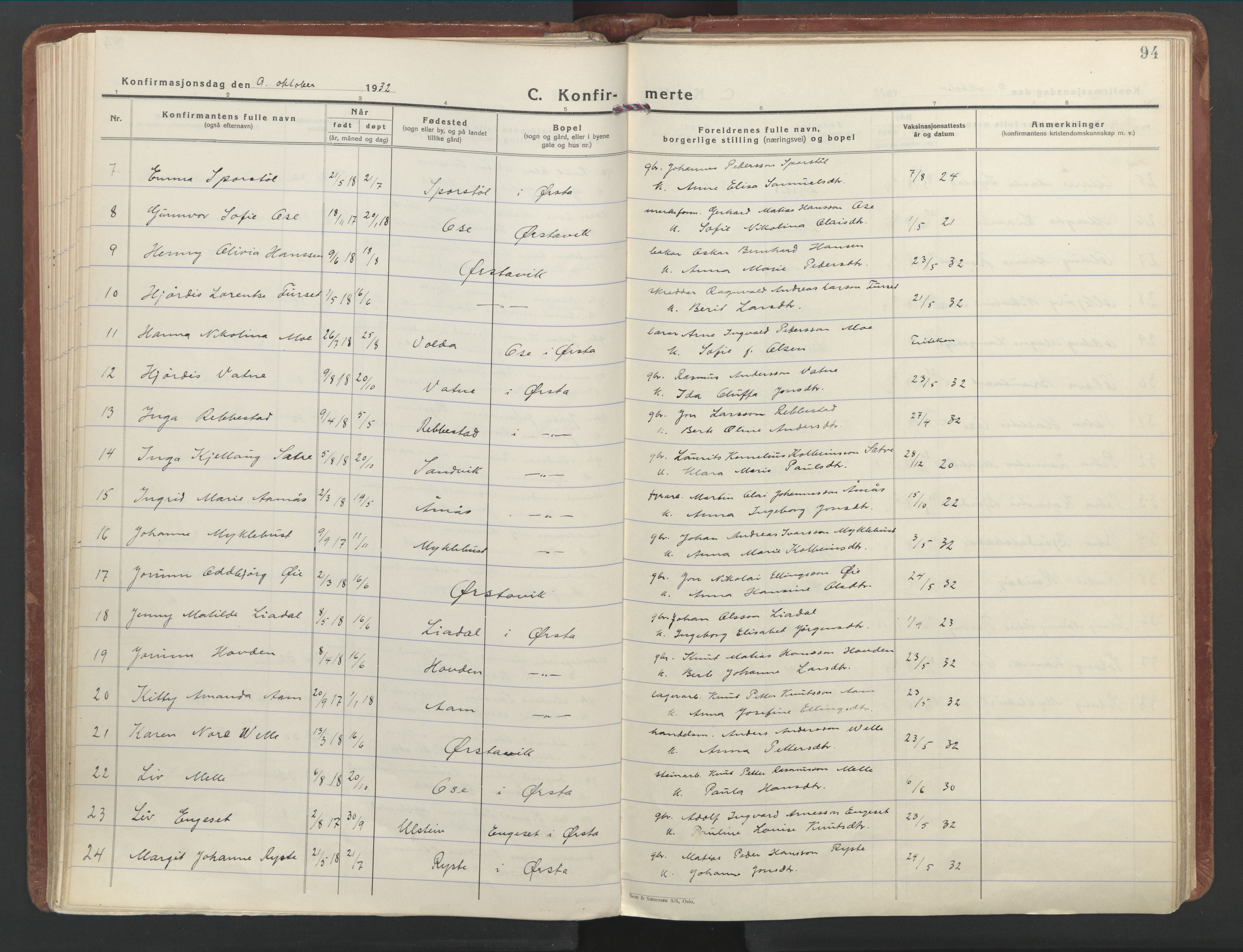 Ministerialprotokoller, klokkerbøker og fødselsregistre - Møre og Romsdal, AV/SAT-A-1454/513/L0181: Ministerialbok nr. 513A08, 1930-1943, s. 94