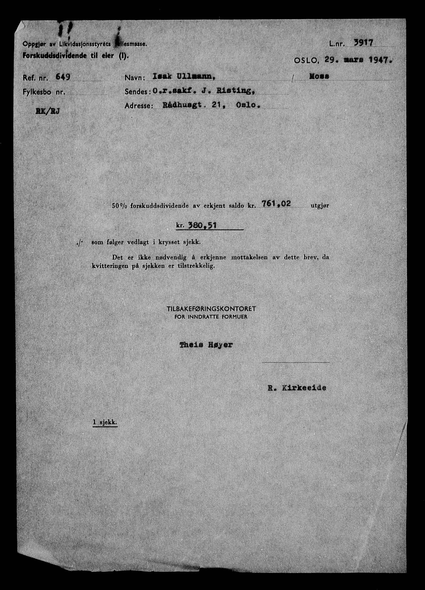 Justisdepartementet, Tilbakeføringskontoret for inndratte formuer, AV/RA-S-1564/H/Hc/Hcd/L1008: --, 1945-1947, s. 366