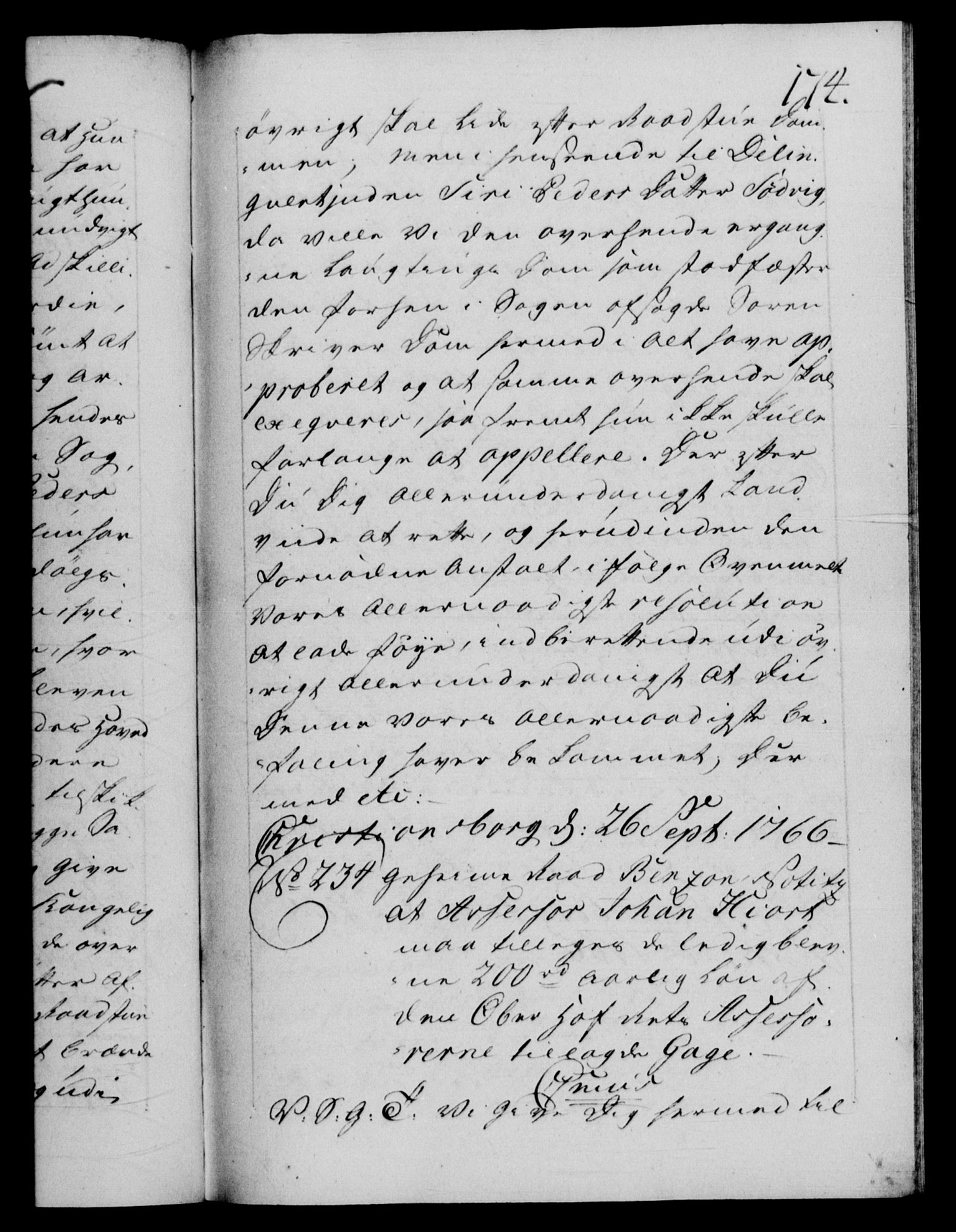 Danske Kanselli 1572-1799, AV/RA-EA-3023/F/Fc/Fca/Fcab/L0038: Norske tegnelser, 1766-1768, s. 174a