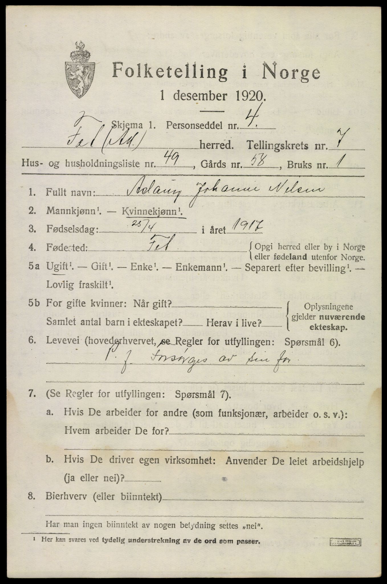 SAO, Folketelling 1920 for 0227 Fet herred, 1920, s. 8570