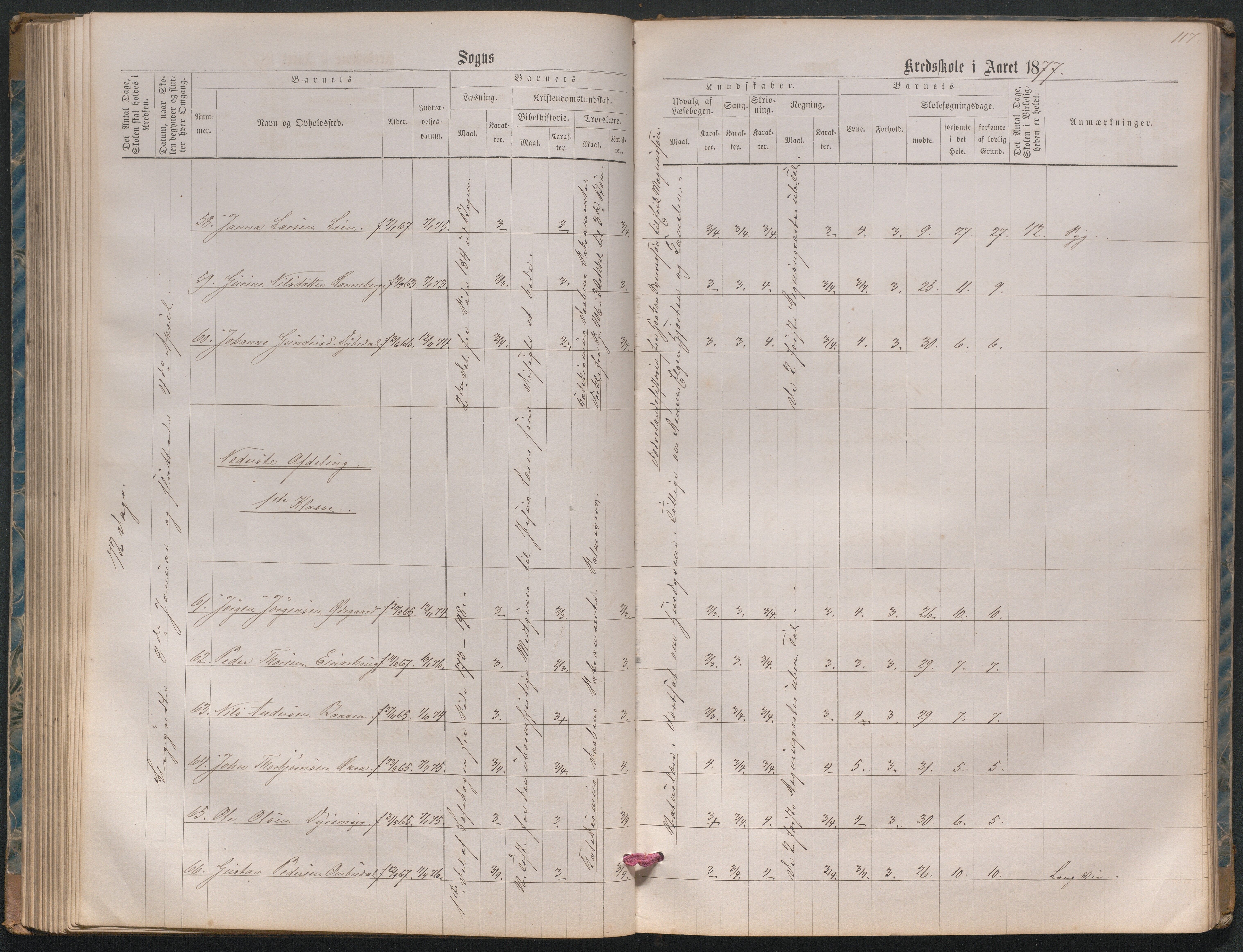 , Næs Jernverk faste skole, Nr.2 Karakterprotokoll 1870-1886, 1870-1886, s. 117