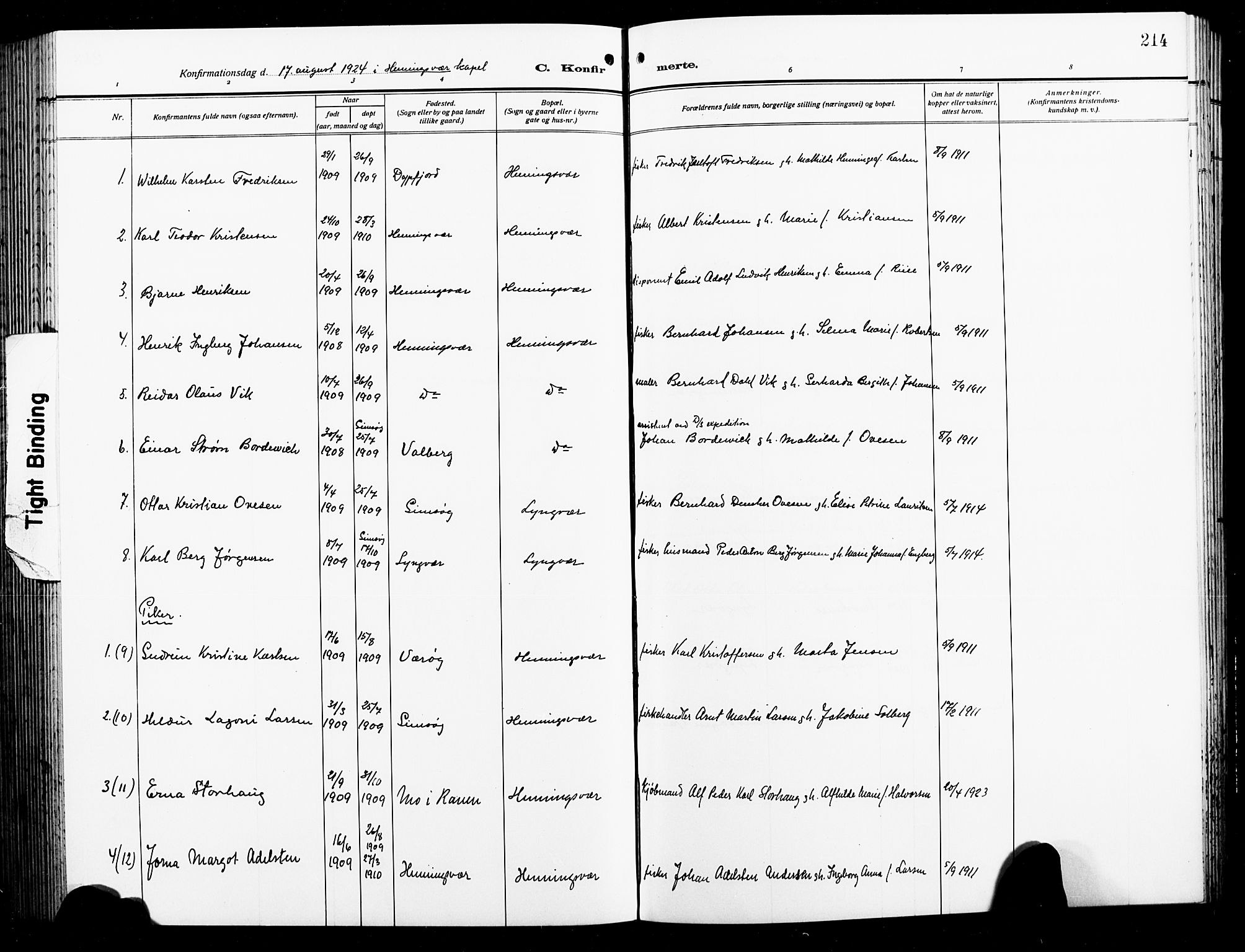 Ministerialprotokoller, klokkerbøker og fødselsregistre - Nordland, AV/SAT-A-1459/874/L1080: Klokkerbok nr. 874C09, 1915-1925, s. 214