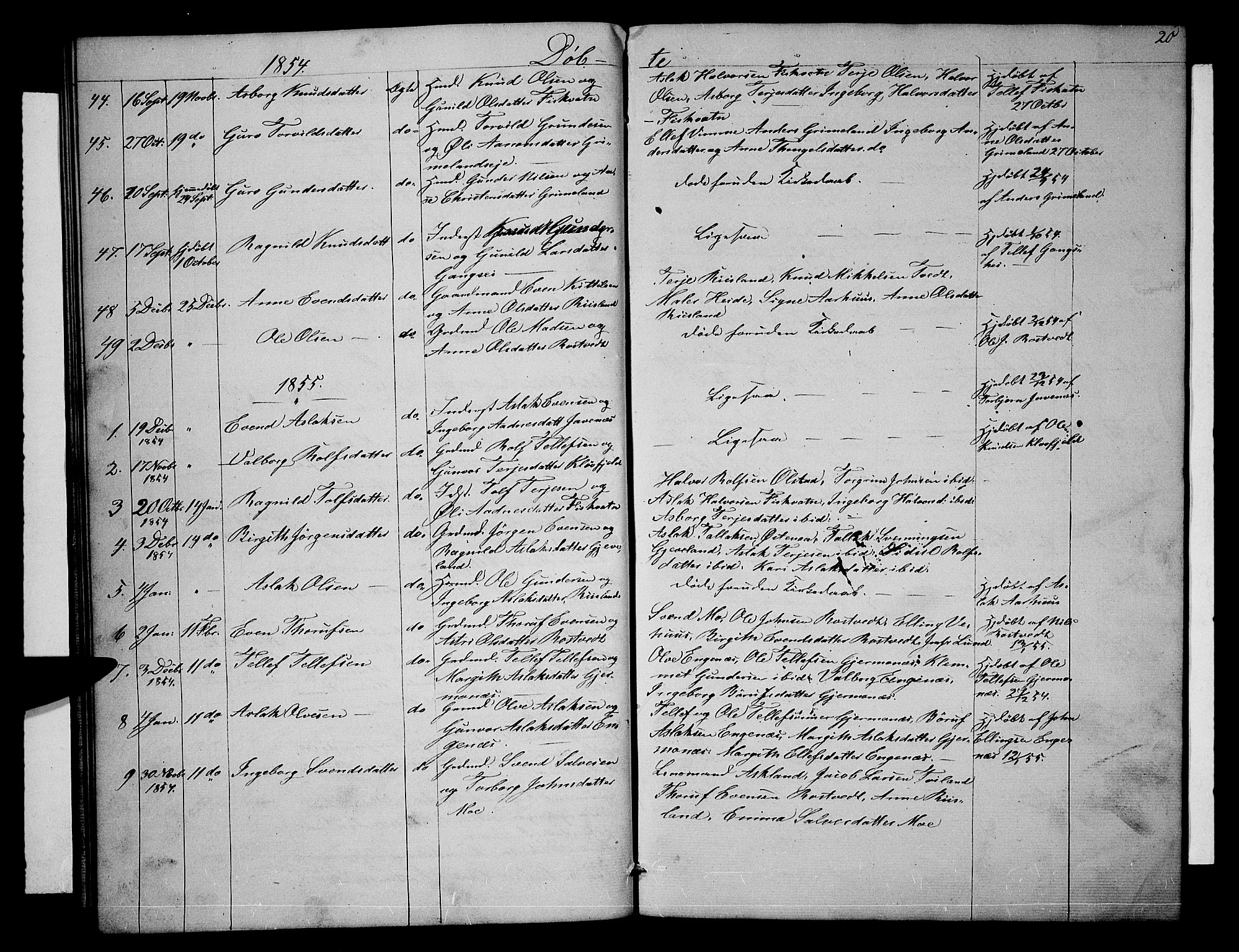 Åmli sokneprestkontor, AV/SAK-1111-0050/F/Fb/Fbc/L0002: Klokkerbok nr. B 2, 1850-1867, s. 20