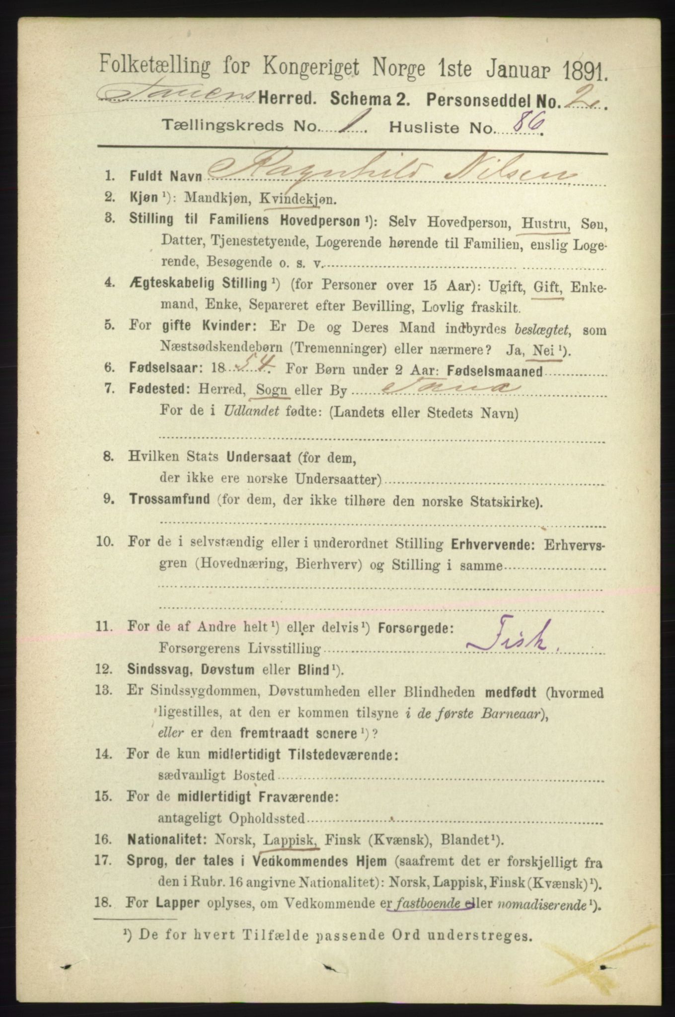 RA, Folketelling 1891 for 2025 Tana herred, 1891, s. 626