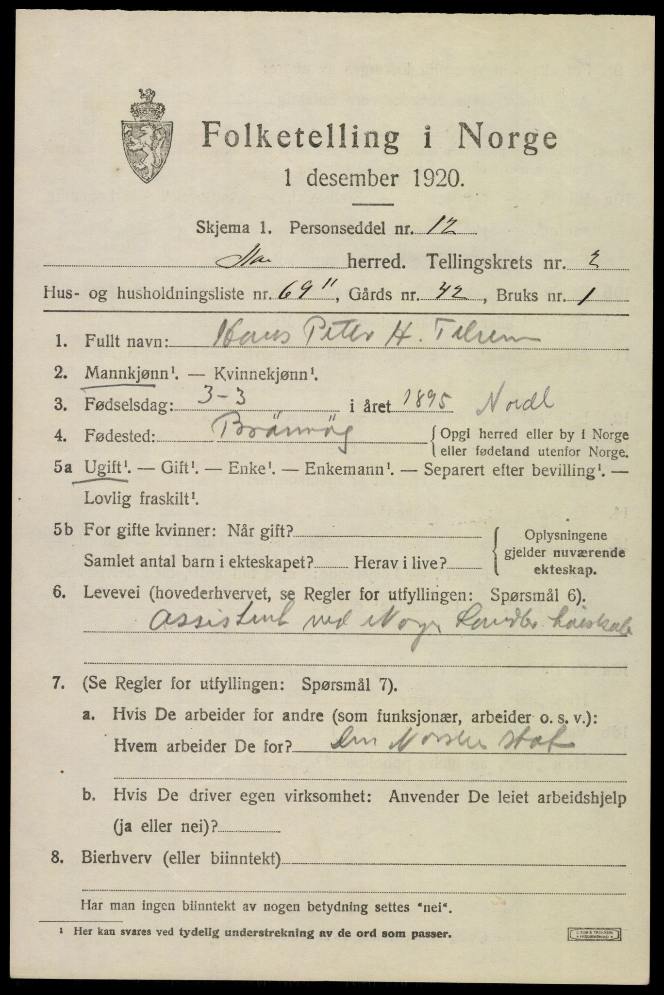 SAO, Folketelling 1920 for 0214 Ås herred, 1920, s. 3212