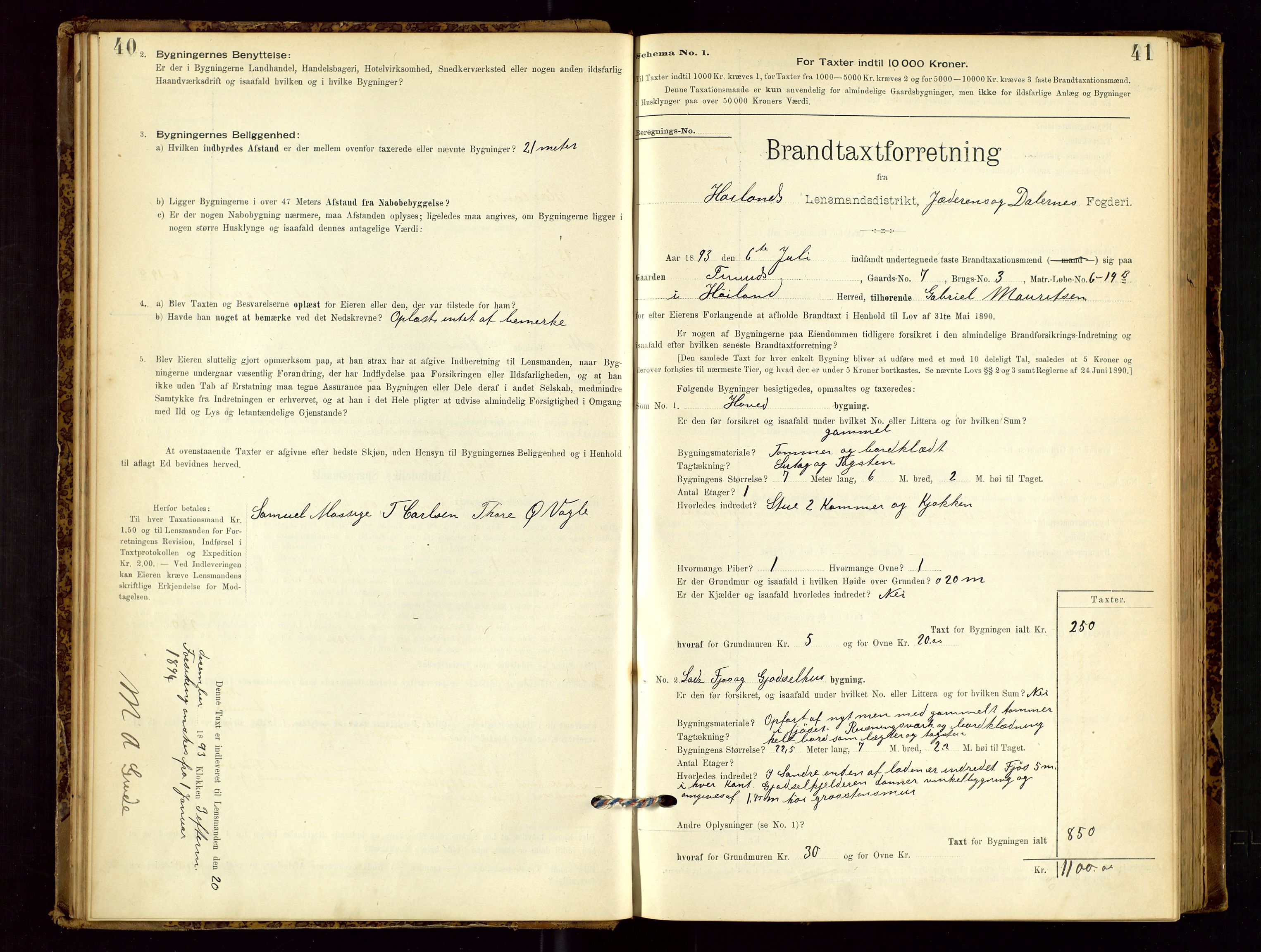 Høyland/Sandnes lensmannskontor, AV/SAST-A-100166/Gob/L0001: "Brandtaxtprotokol", 1890-1913, s. 40-41