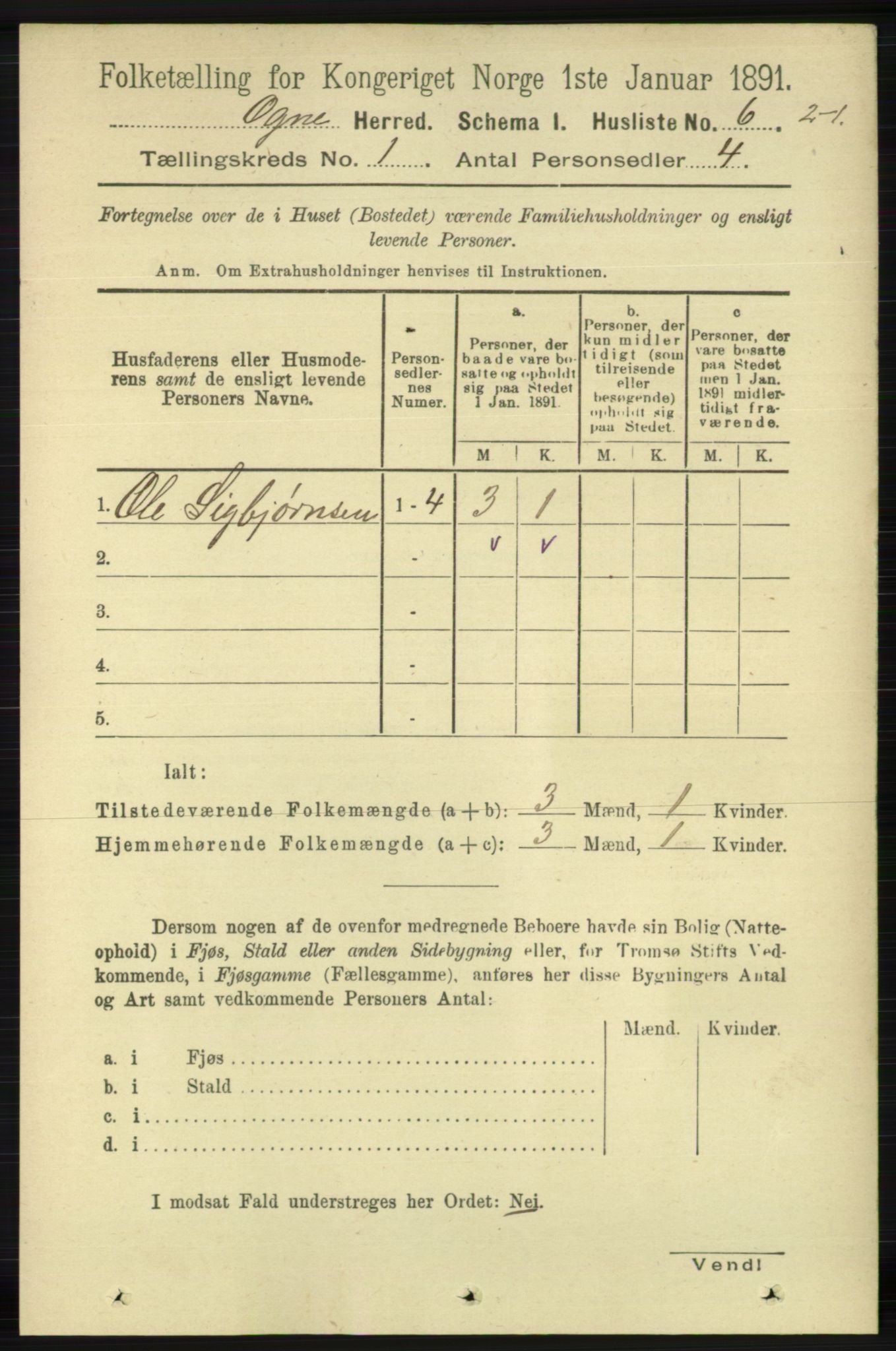 RA, Folketelling 1891 for 1117 Ogna herred, 1891, s. 15