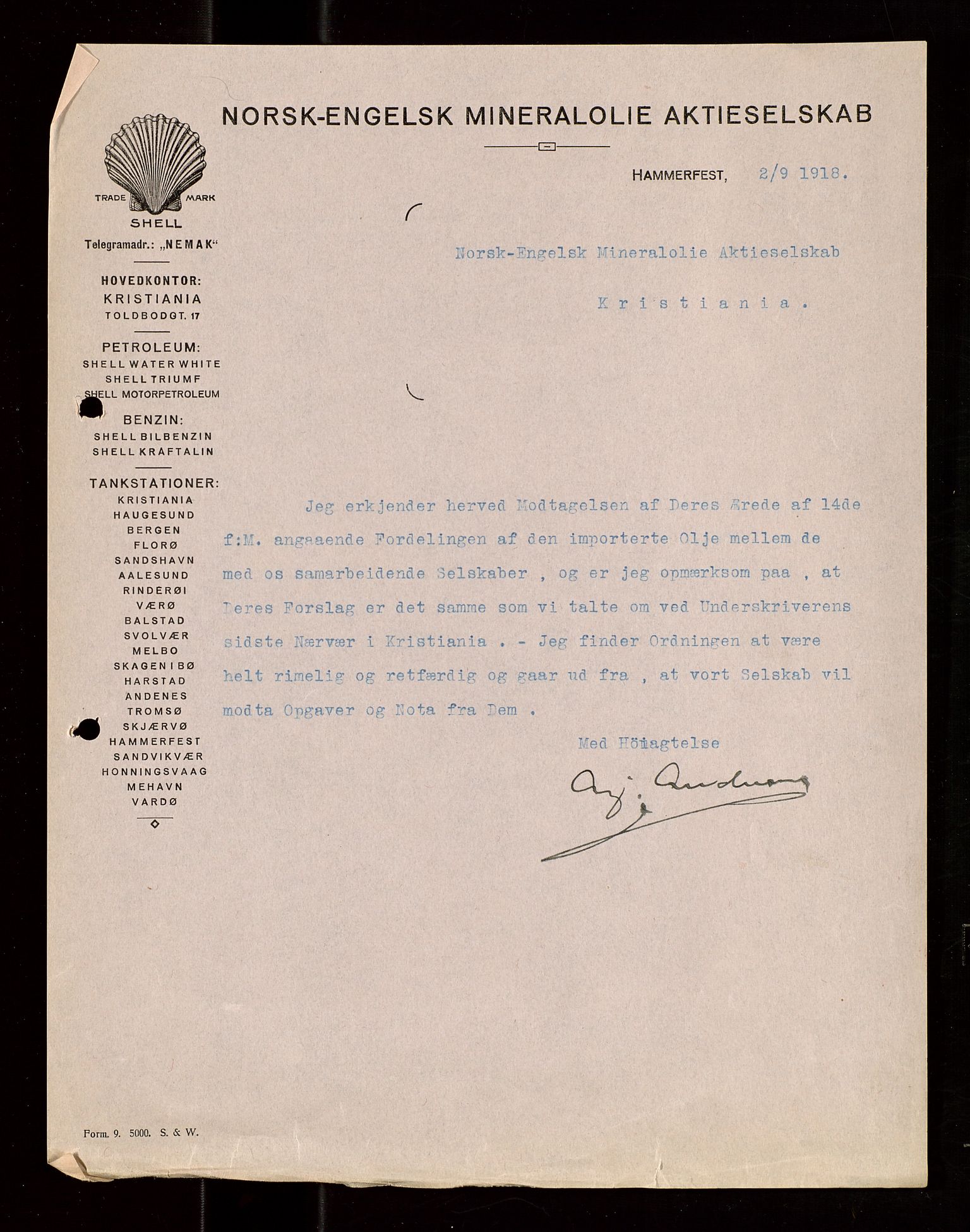 Pa 1521 - A/S Norske Shell, AV/SAST-A-101915/E/Ea/Eaa/L0021: Sjefskorrespondanse, 1918, s. 250