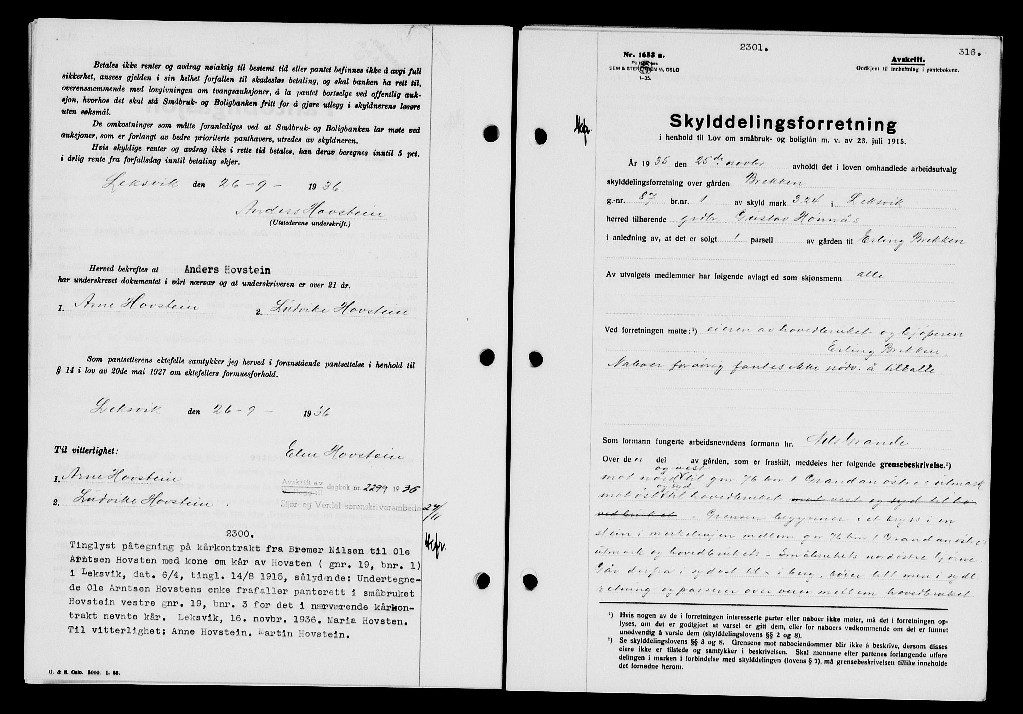 Stjør- og Verdal sorenskriveri, SAT/A-4167/1/2/2C/L0078: Pantebok nr. 46, 1936-1937, Dagboknr: 2301/1936