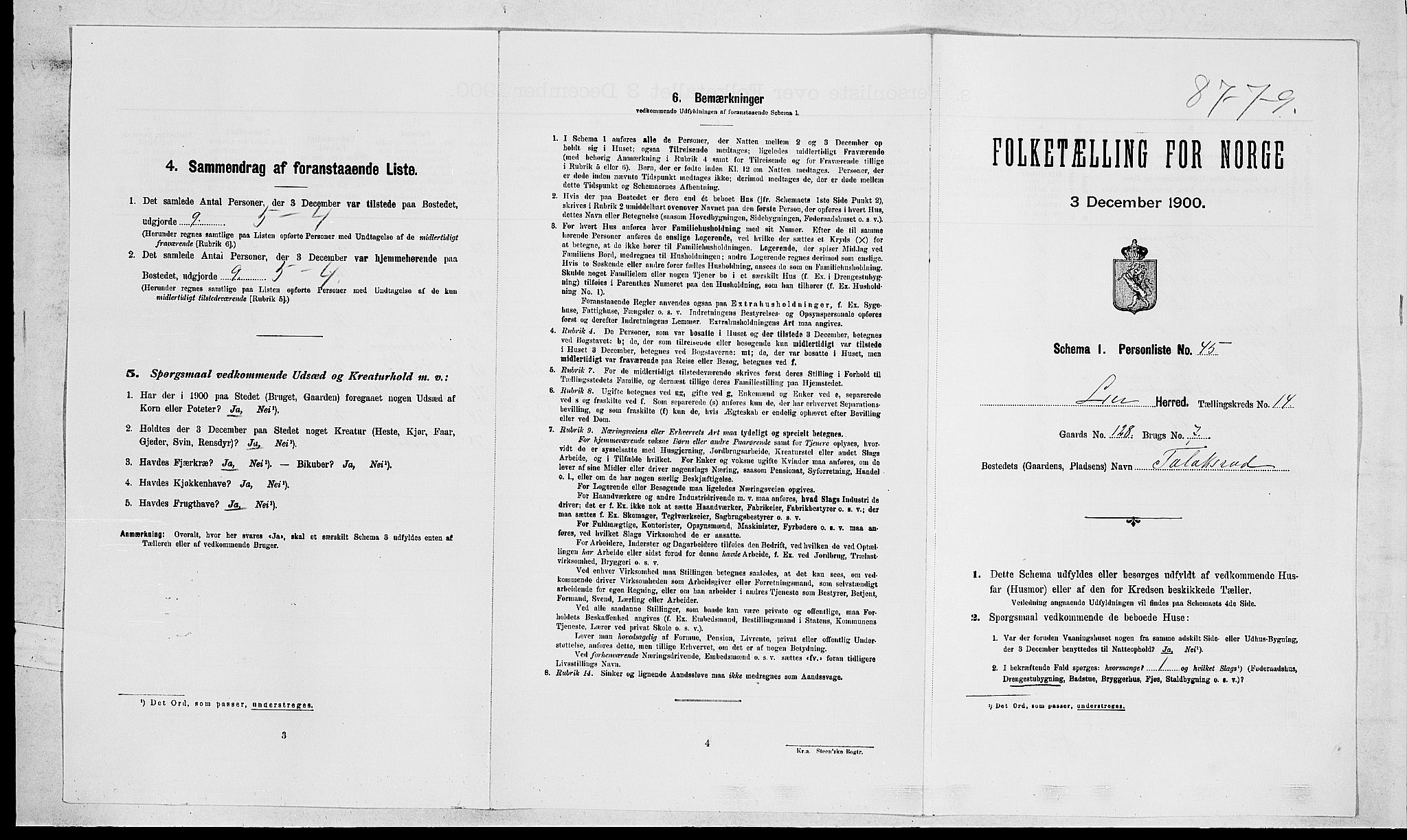 RA, Folketelling 1900 for 0626 Lier herred, 1900, s. 2354