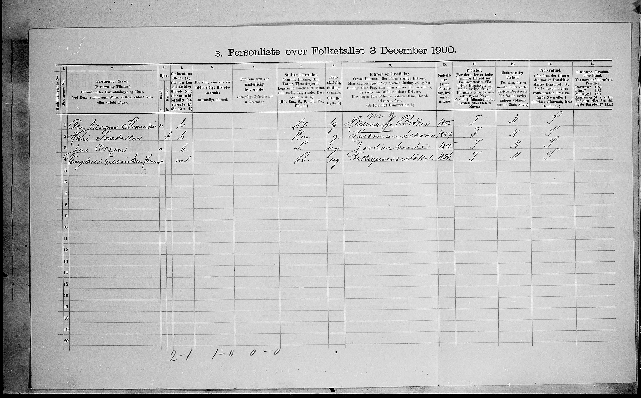 SAH, Folketelling 1900 for 0542 Nord-Aurdal herred, 1900, s. 1180