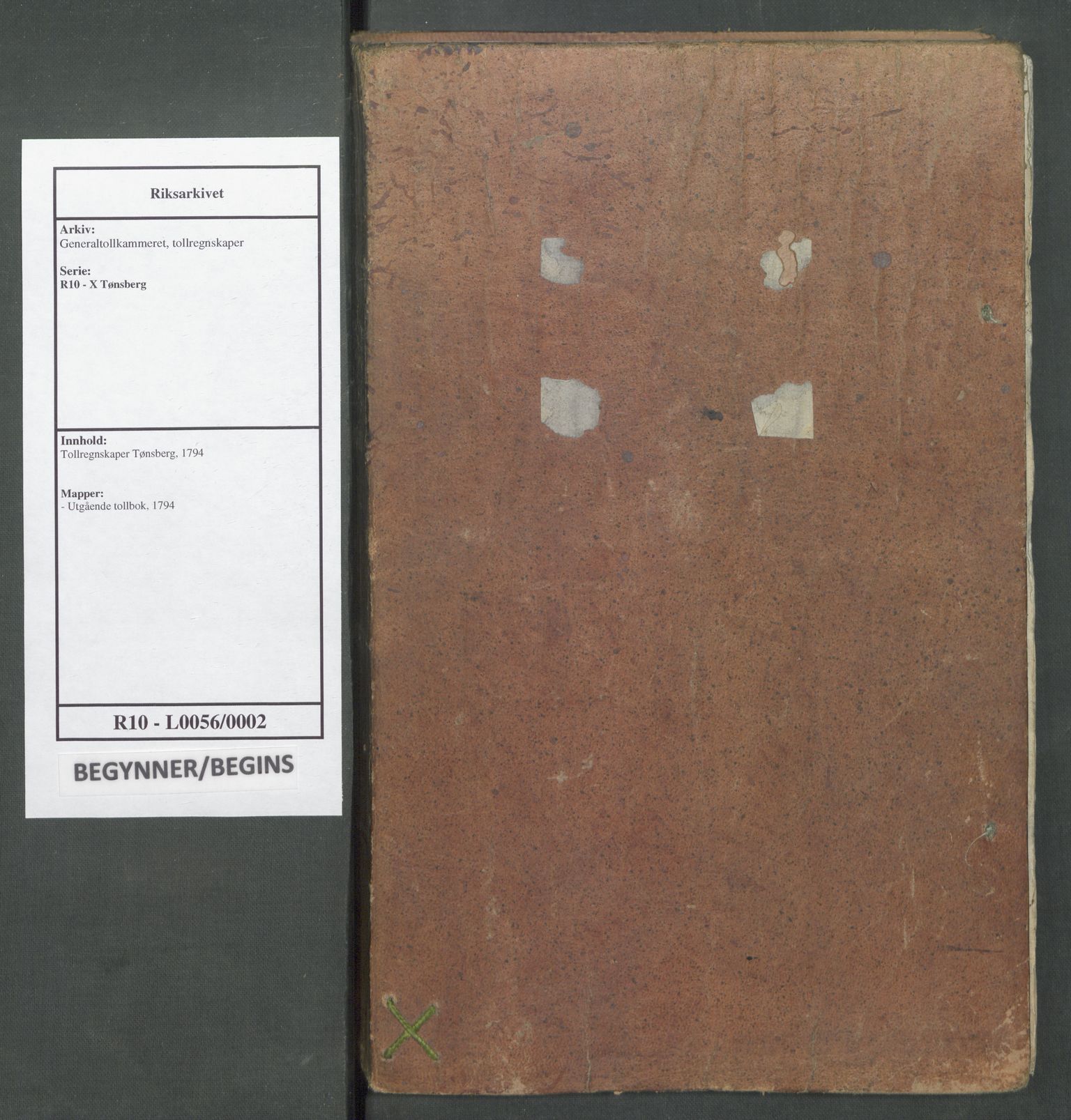 Generaltollkammeret, tollregnskaper, RA/EA-5490/R10/L0056/0002: Tollregnskaper Tønsberg / Utgående tollbok, 1794