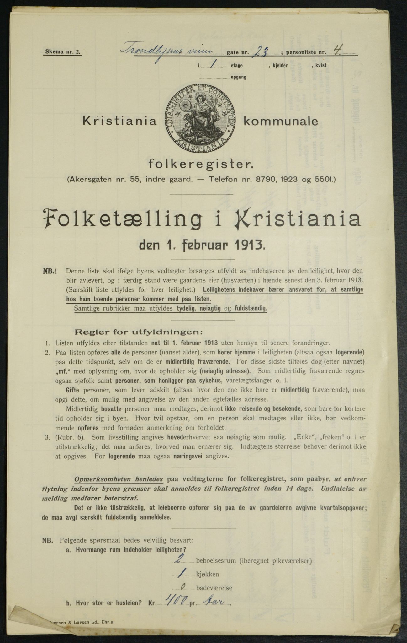 OBA, Kommunal folketelling 1.2.1913 for Kristiania, 1913, s. 116398