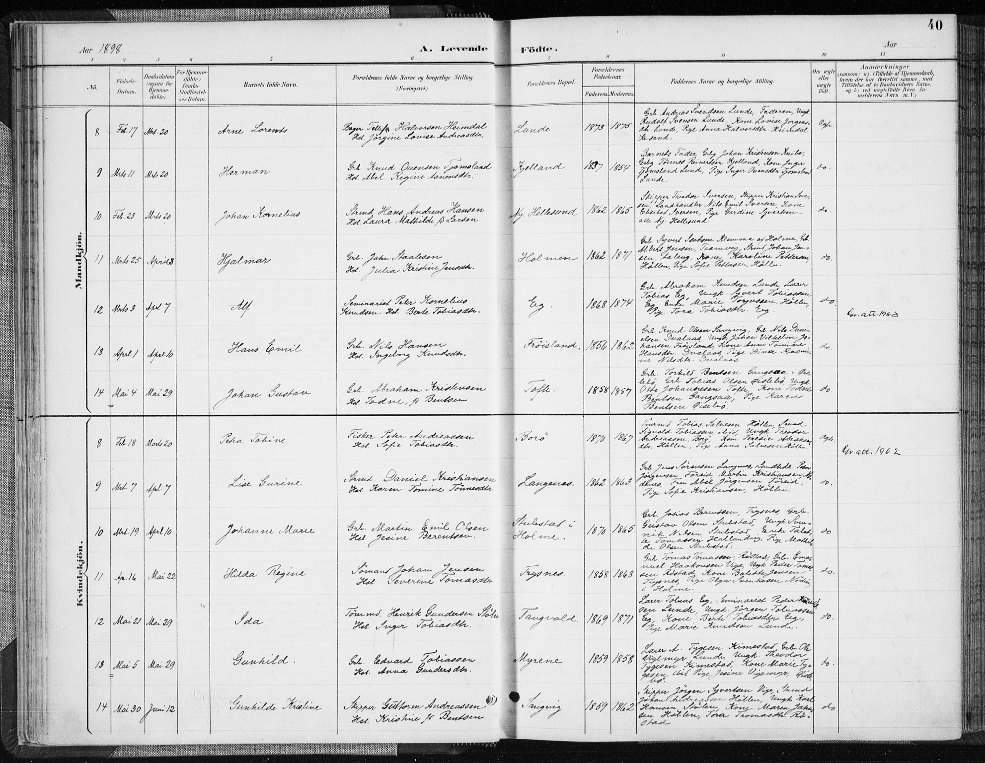 Søgne sokneprestkontor, AV/SAK-1111-0037/F/Fa/Fab/L0013: Ministerialbok nr. A 13, 1892-1911, s. 40