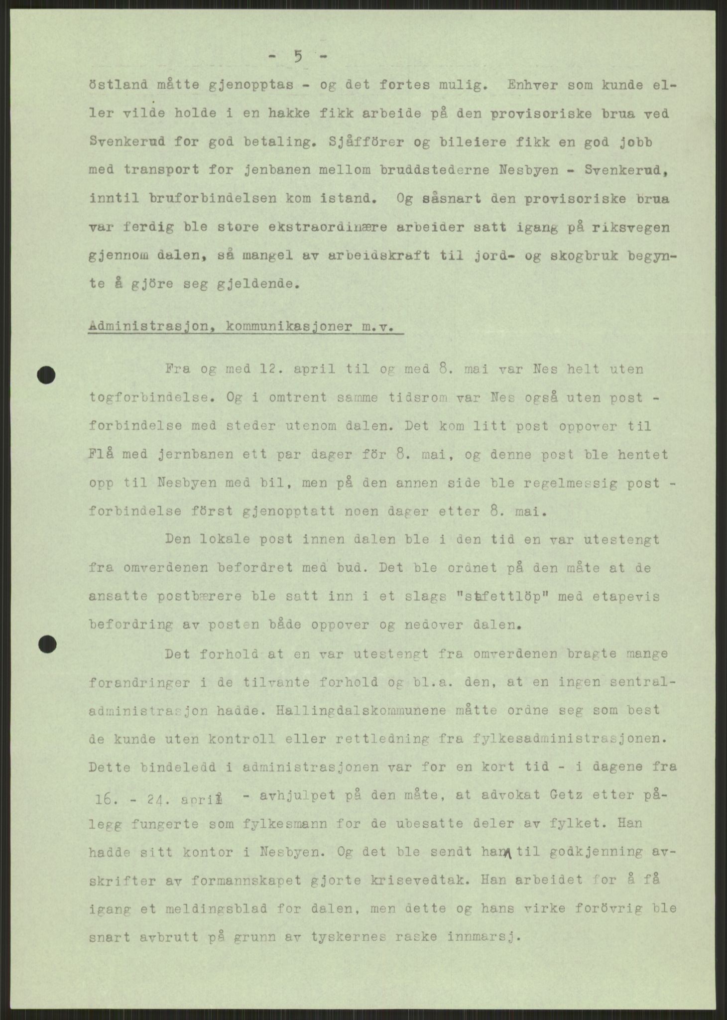 Forsvaret, Forsvarets krigshistoriske avdeling, AV/RA-RAFA-2017/Y/Ya/L0014: II-C-11-31 - Fylkesmenn.  Rapporter om krigsbegivenhetene 1940., 1940, s. 442