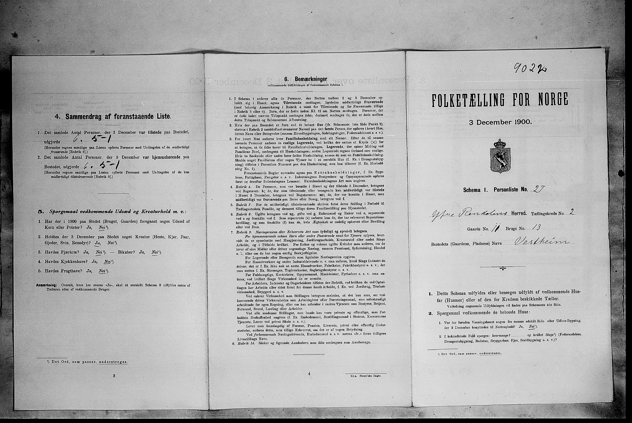 SAH, Folketelling 1900 for 0432 Ytre Rendal herred, 1900, s. 187