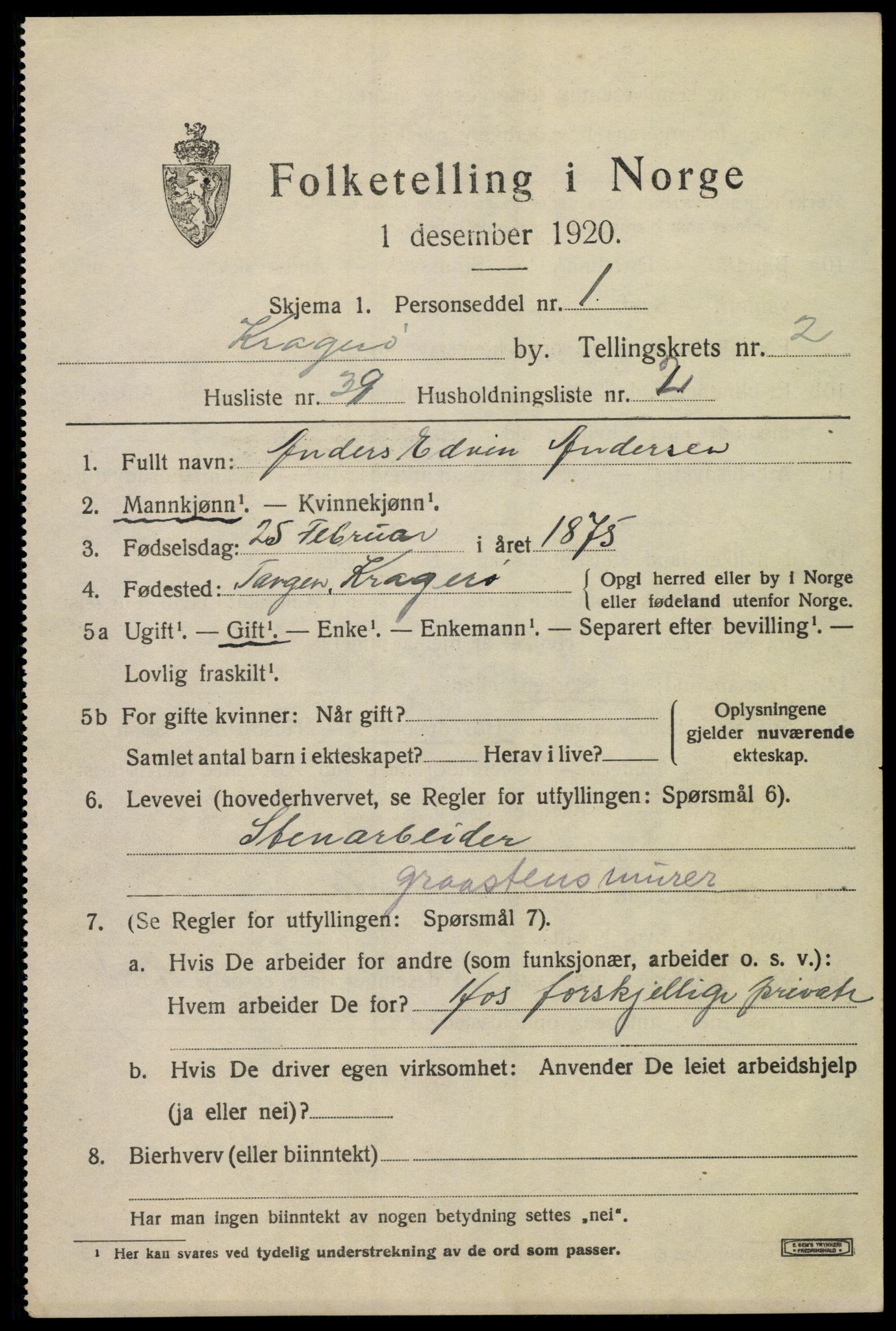 SAKO, Folketelling 1920 for 0801 Kragerø kjøpstad, 1920, s. 5815
