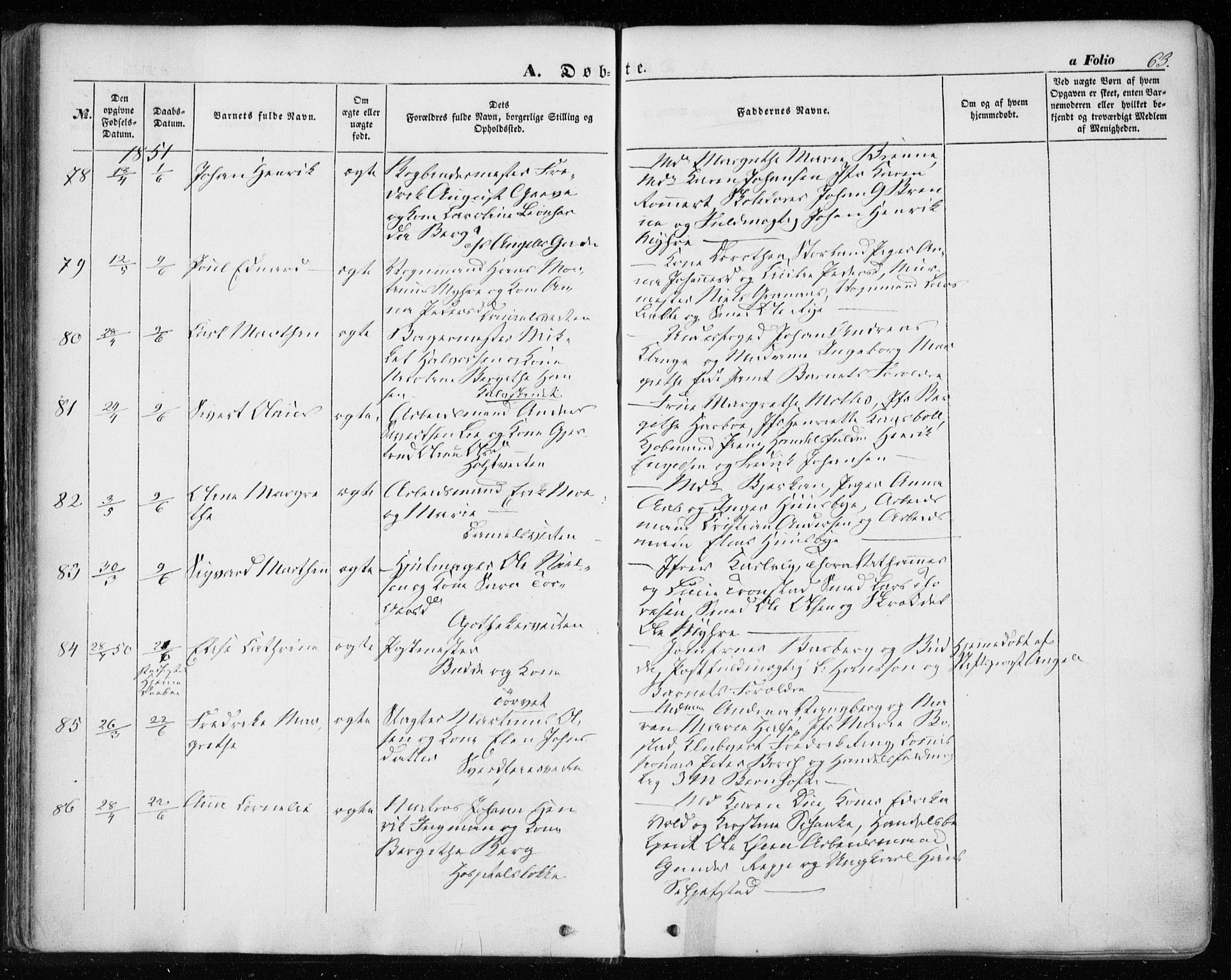 Ministerialprotokoller, klokkerbøker og fødselsregistre - Sør-Trøndelag, SAT/A-1456/601/L0051: Ministerialbok nr. 601A19, 1848-1857, s. 63