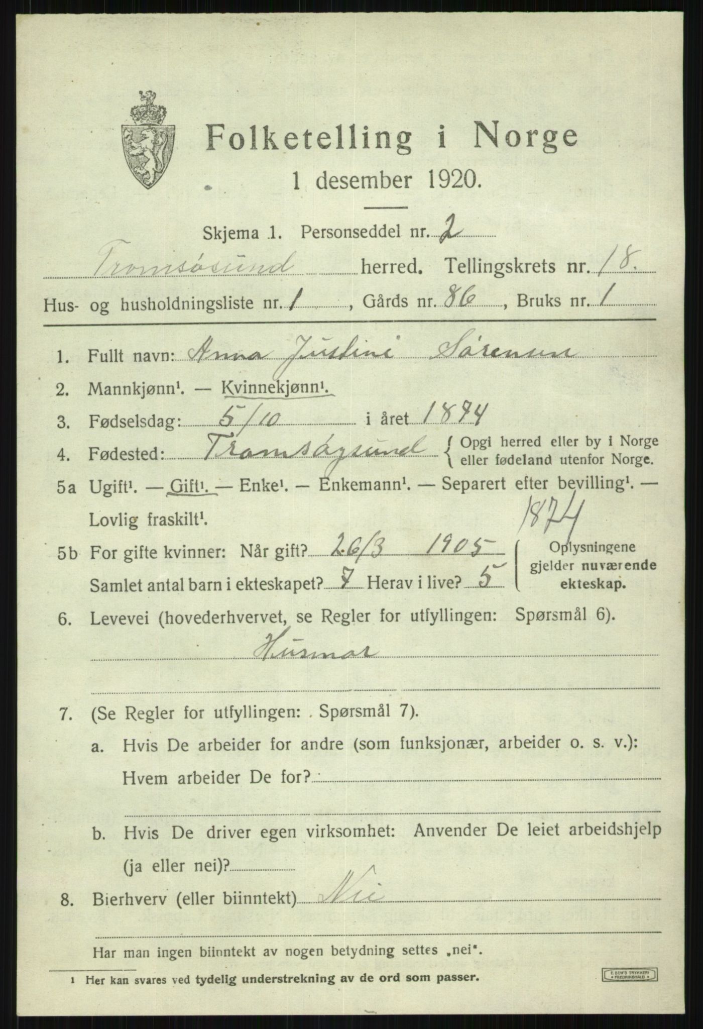 SATØ, Folketelling 1920 for 1934 Tromsøysund herred, 1920, s. 9924