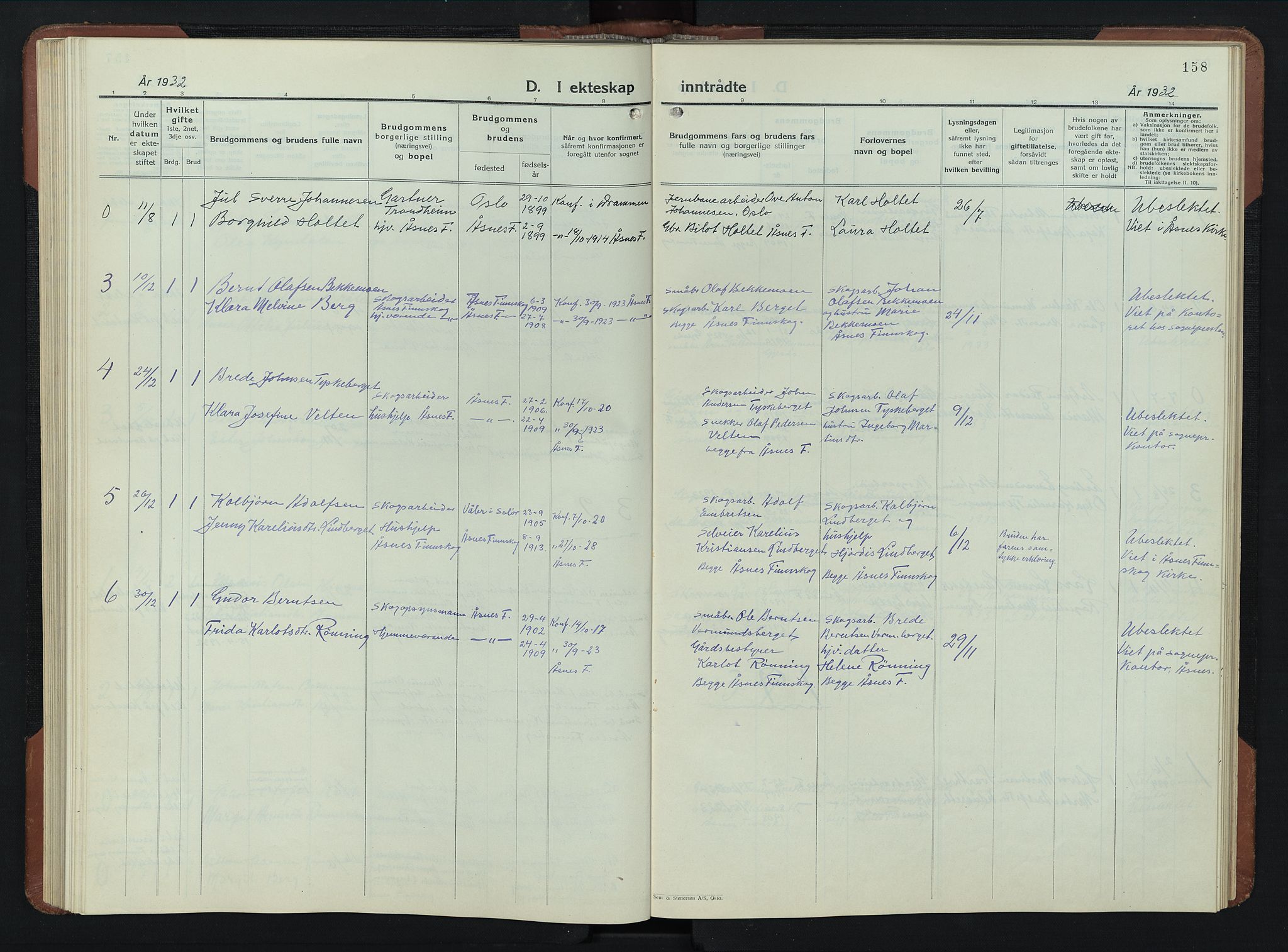 Åsnes prestekontor, AV/SAH-PREST-042/H/Ha/Hab/L0009: Klokkerbok nr. 9, 1930-1954, s. 158