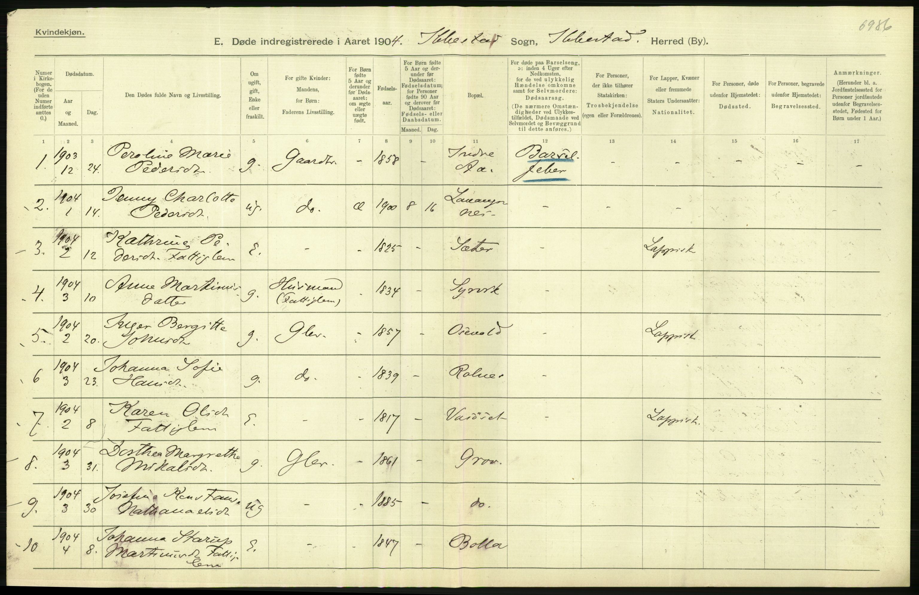 Statistisk sentralbyrå, Sosiodemografiske emner, Befolkning, AV/RA-S-2228/D/Df/Dfa/Dfab/L0022: Tromsø amt: Fødte, gifte, døde, 1904, s. 512