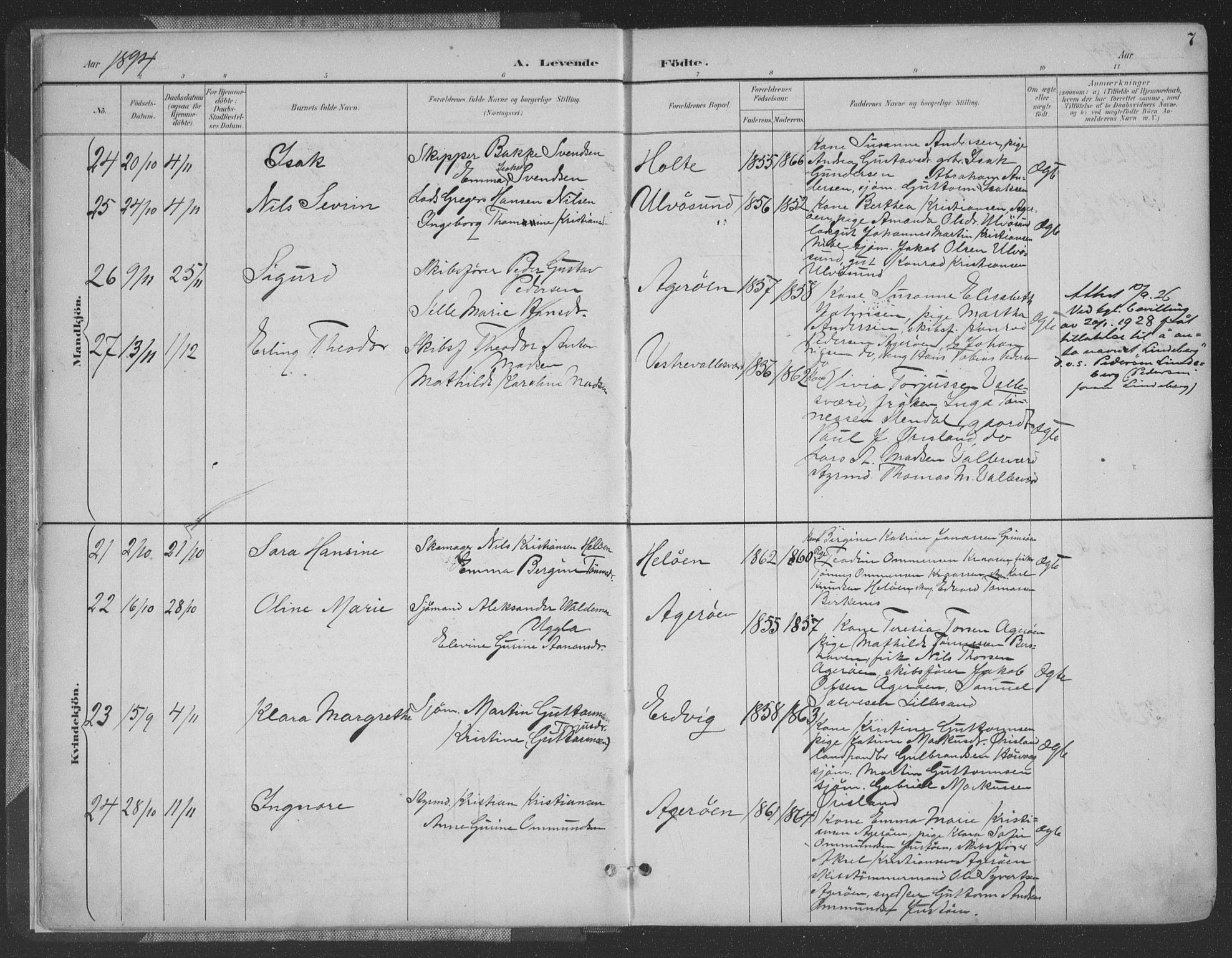 Høvåg sokneprestkontor, AV/SAK-1111-0025/F/Fa/L0006: Ministerialbok nr. A 6, 1894-1923, s. 7