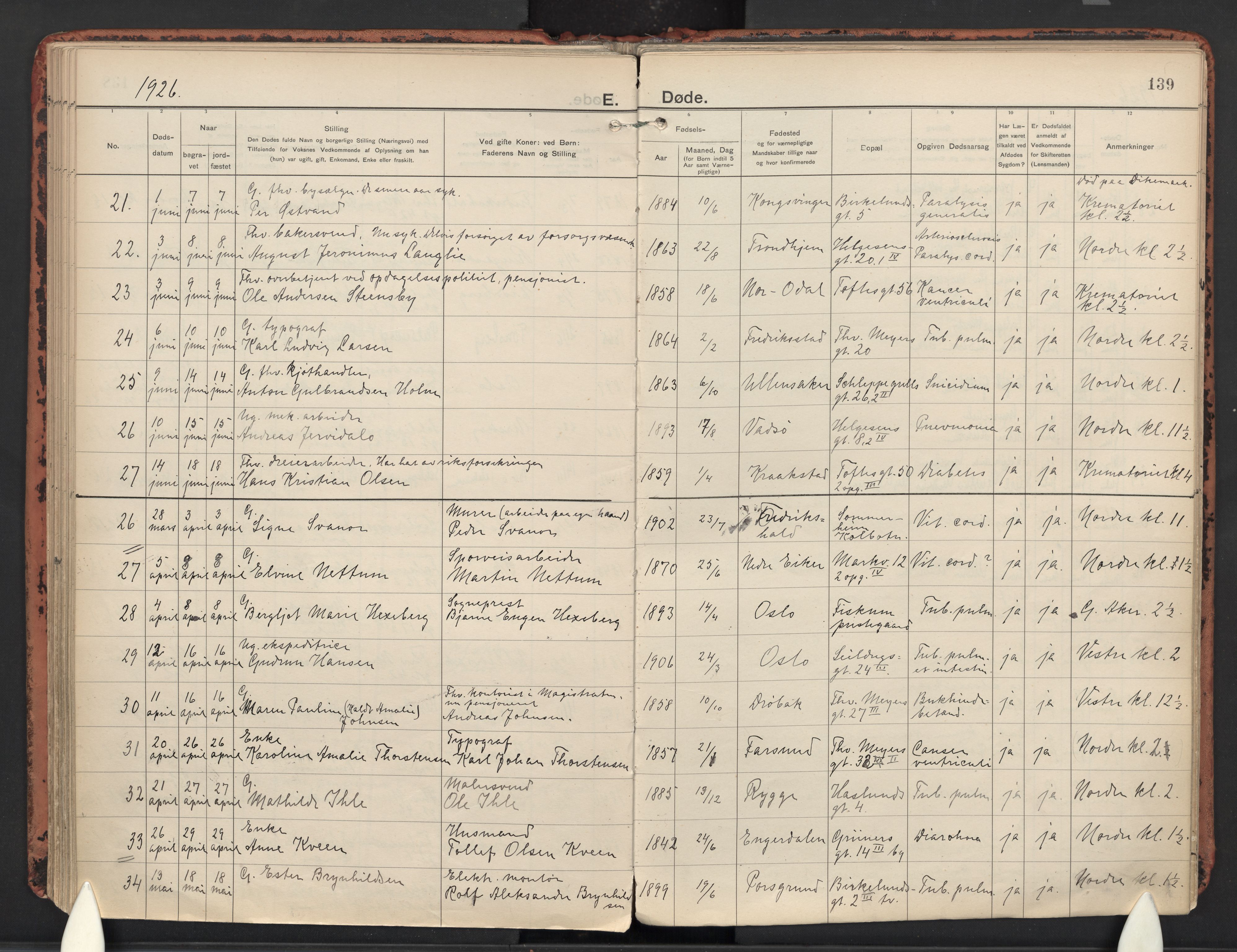 Paulus prestekontor Kirkebøker, AV/SAO-A-10871/F/Fa/L0023: Ministerialbok nr. 23, 1915-1932, s. 139