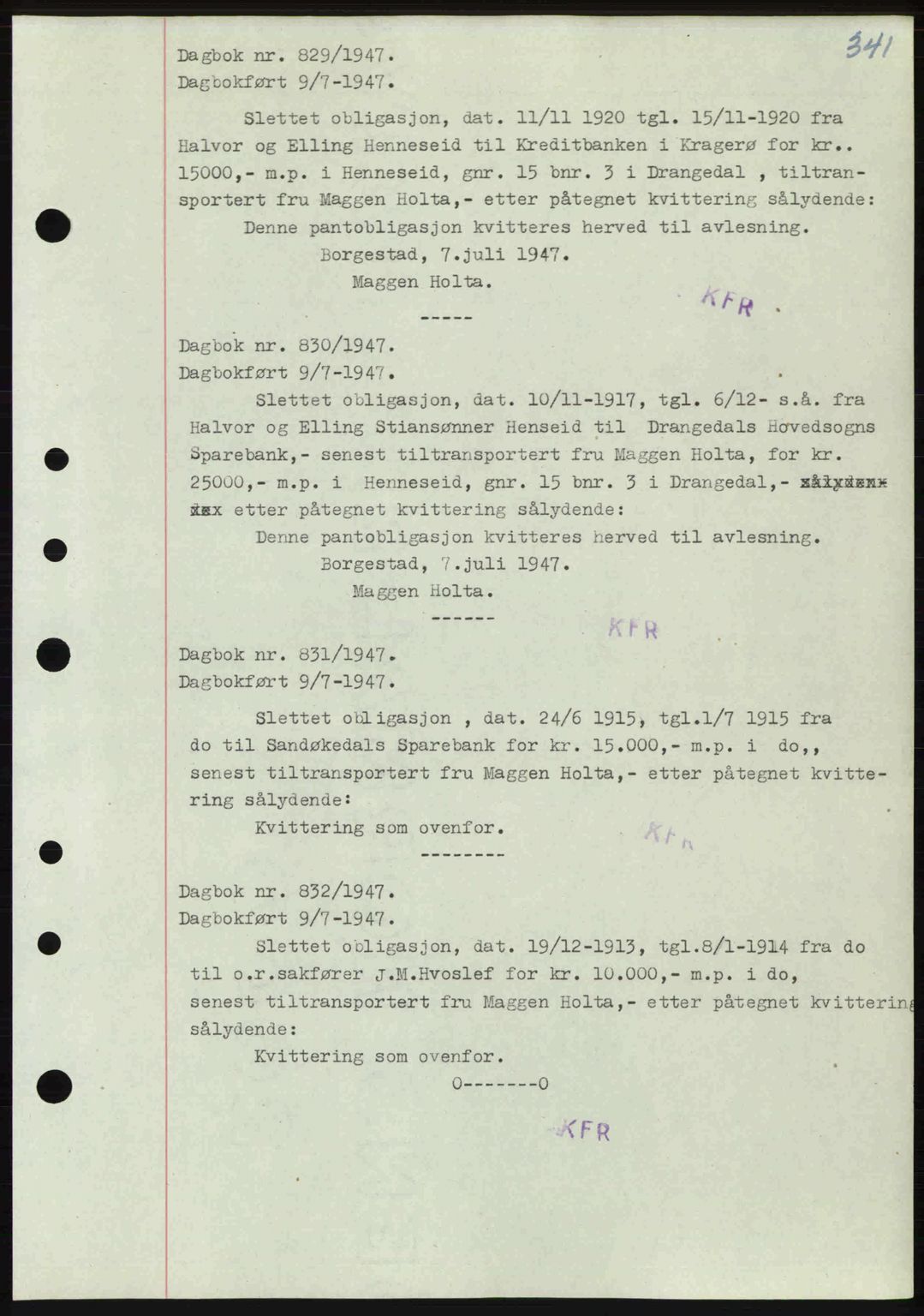 Kragerø sorenskriveri, SAKO/A-65/G/Ga/Gab/L0061: Pantebok nr. A-61, 1947-1947, Dagboknr: 829/1947