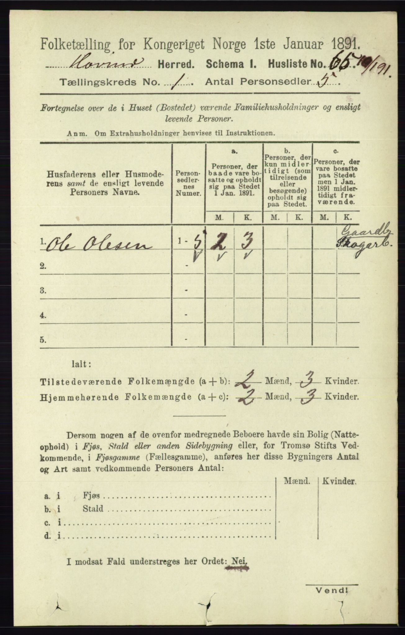 RA, Folketelling 1891 for 0825 Hovin herred, 1891, s. 81