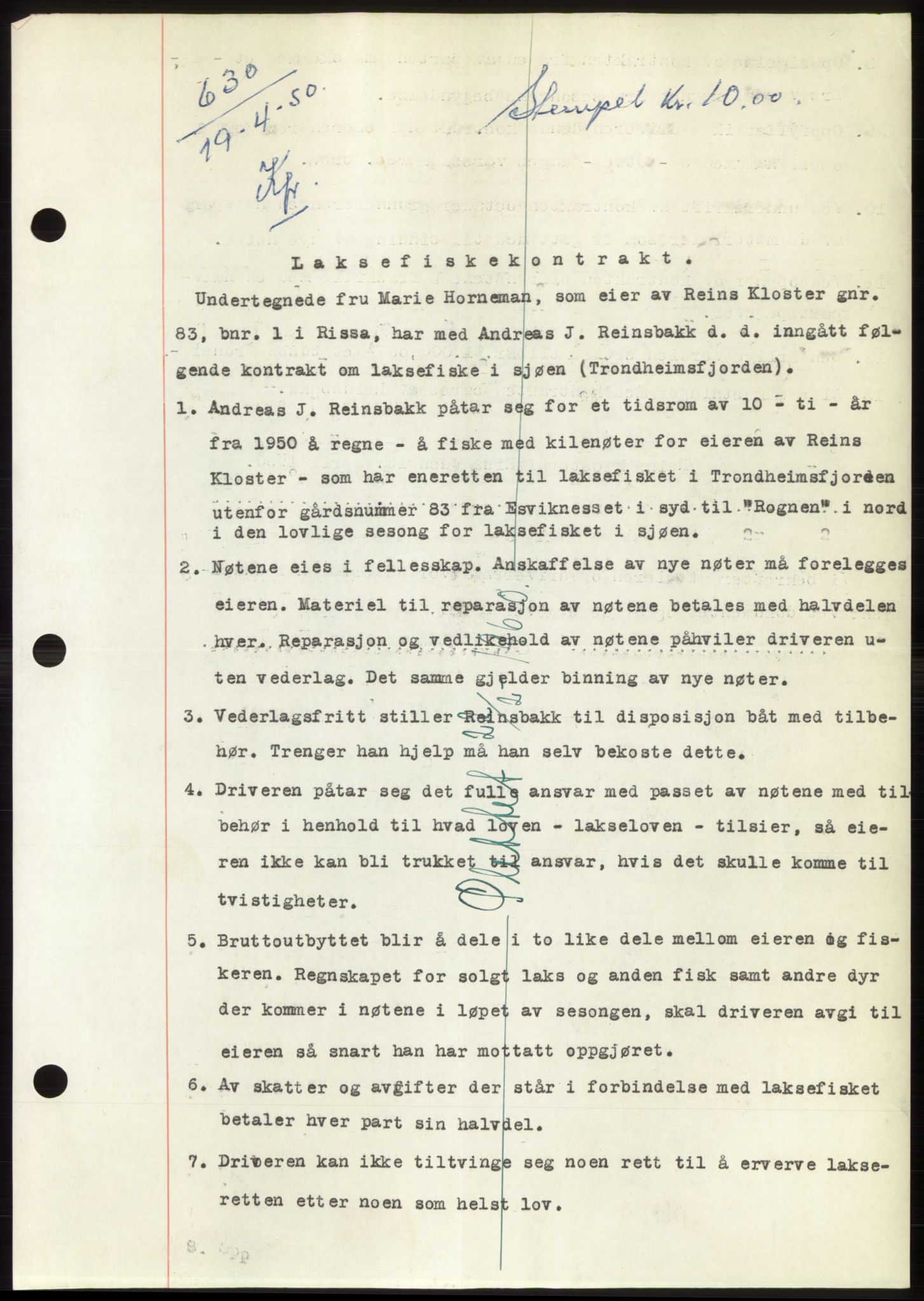 Fosen sorenskriveri, AV/SAT-A-1107/1/2/2C: Pantebok nr. B, 1948-1950, Dagboknr: 630/1950