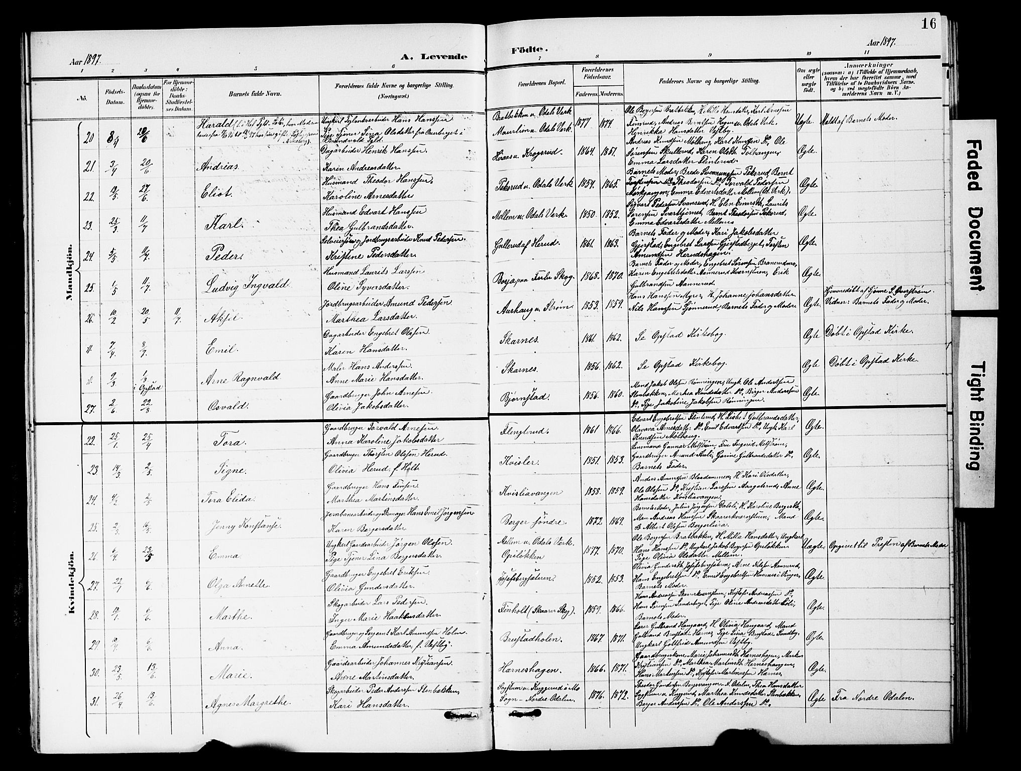 Sør-Odal prestekontor, AV/SAH-PREST-030/H/Ha/Hab/L0001: Klokkerbok nr. 1, 1895-1902, s. 16