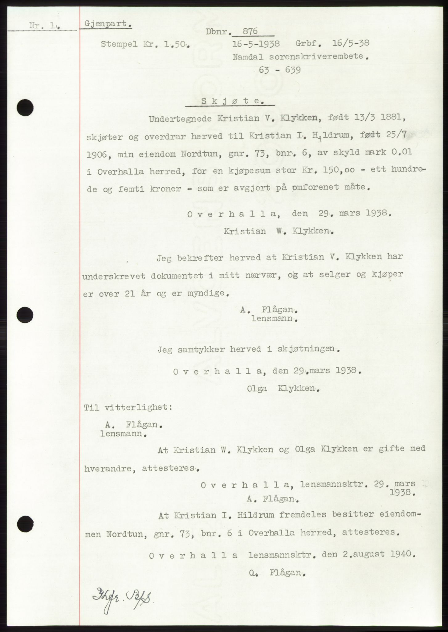 Namdal sorenskriveri, SAT/A-4133/1/2/2C: Pantebok nr. -, 1937-1939, Tingl.dato: 16.05.1938