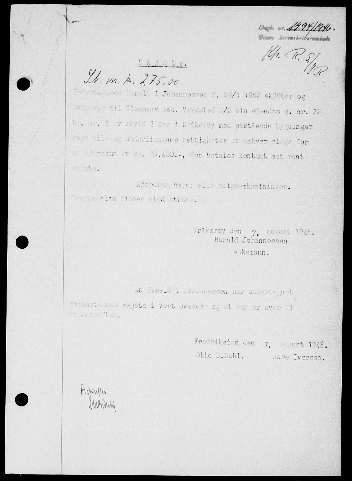 Onsøy sorenskriveri, SAO/A-10474/G/Ga/Gab/L0016: Pantebok nr. II A-16, 1946-1946, Dagboknr: 1794/1946