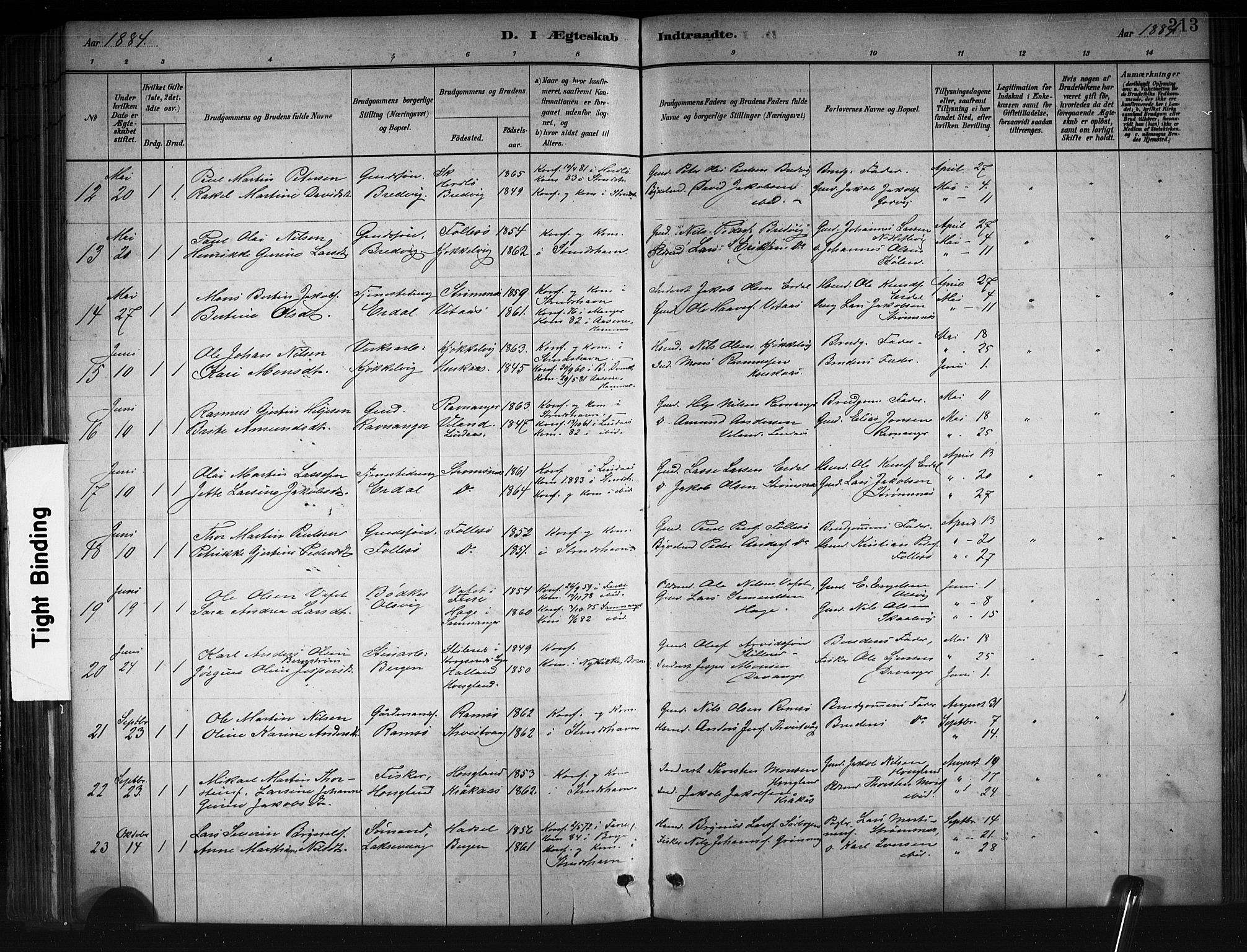 Askøy Sokneprestembete, AV/SAB-A-74101/H/Ha/Hab/Haba/L0008: Klokkerbok nr. A 8, 1882-1893, s. 213