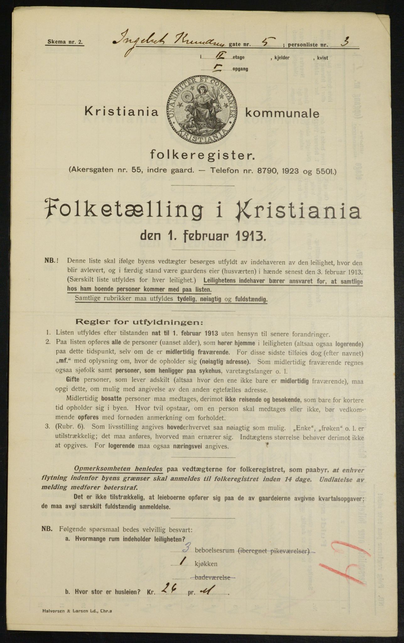 OBA, Kommunal folketelling 1.2.1913 for Kristiania, 1913, s. 43663