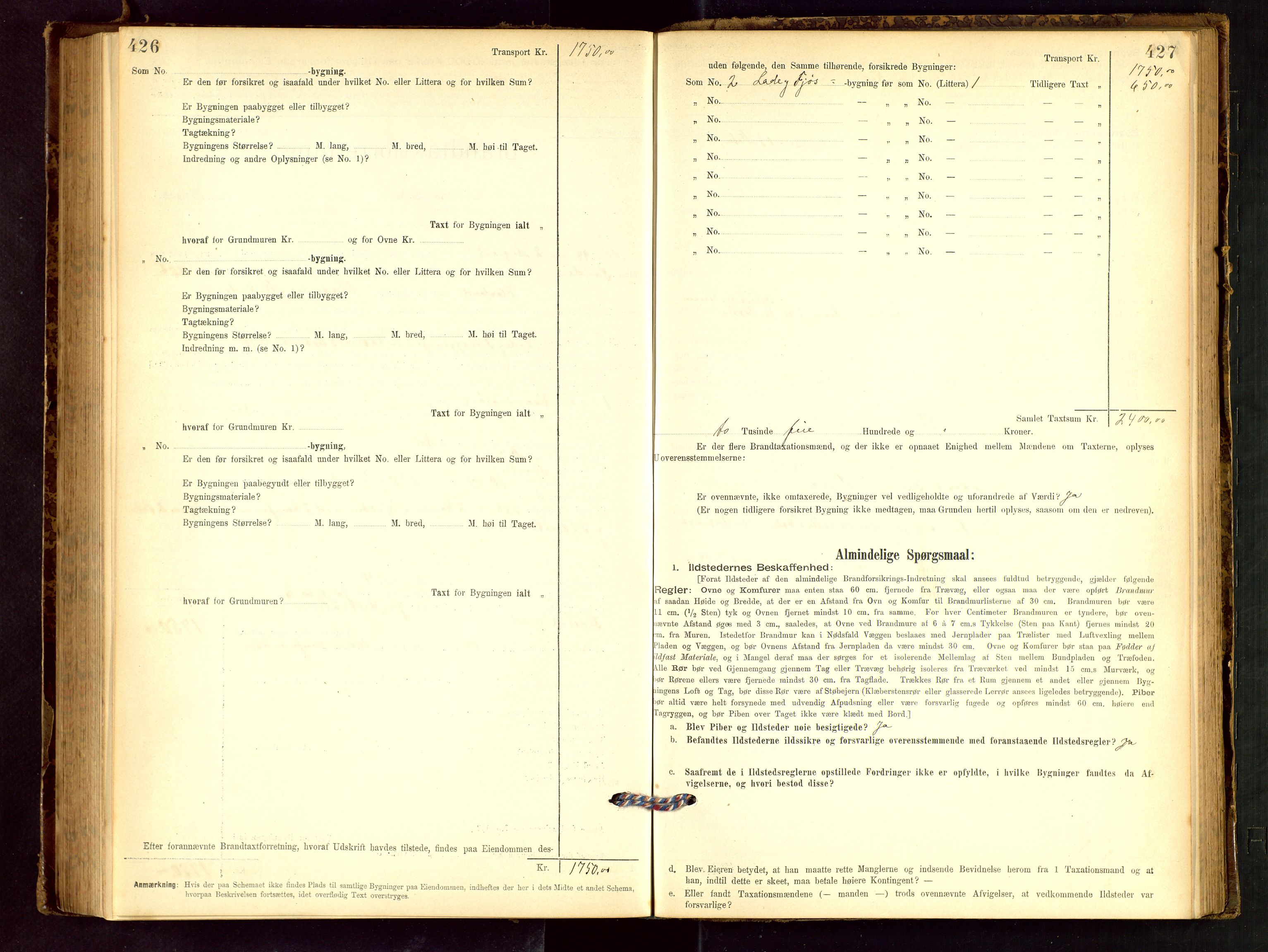 Håland lensmannskontor, AV/SAST-A-100100/Gob/L0001: Branntakstprotokoll - skjematakst. Register i boken., 1894-1902, s. 426-427