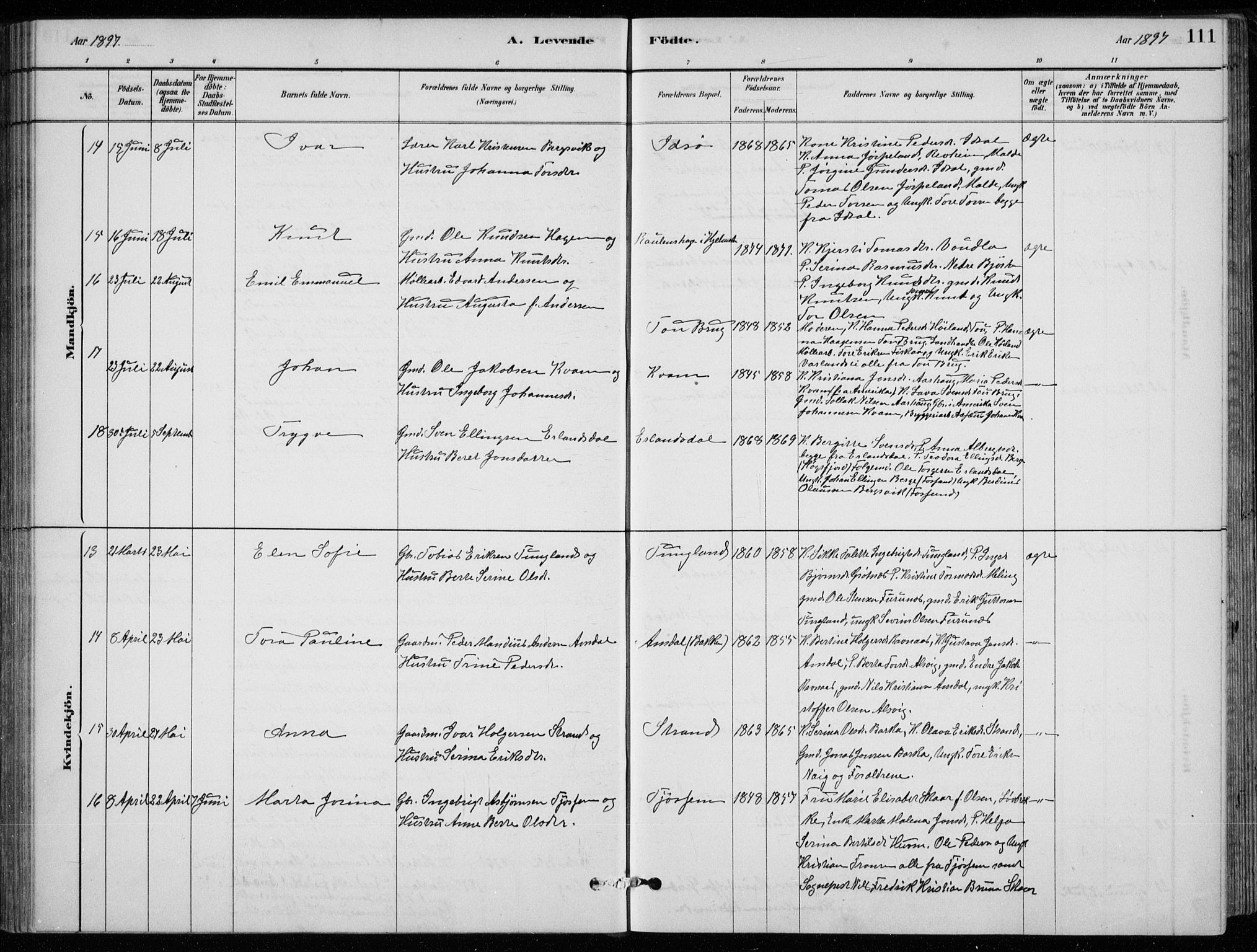 Strand sokneprestkontor, AV/SAST-A-101828/H/Ha/Hab/L0004: Klokkerbok nr. B 4, 1878-1903, s. 111