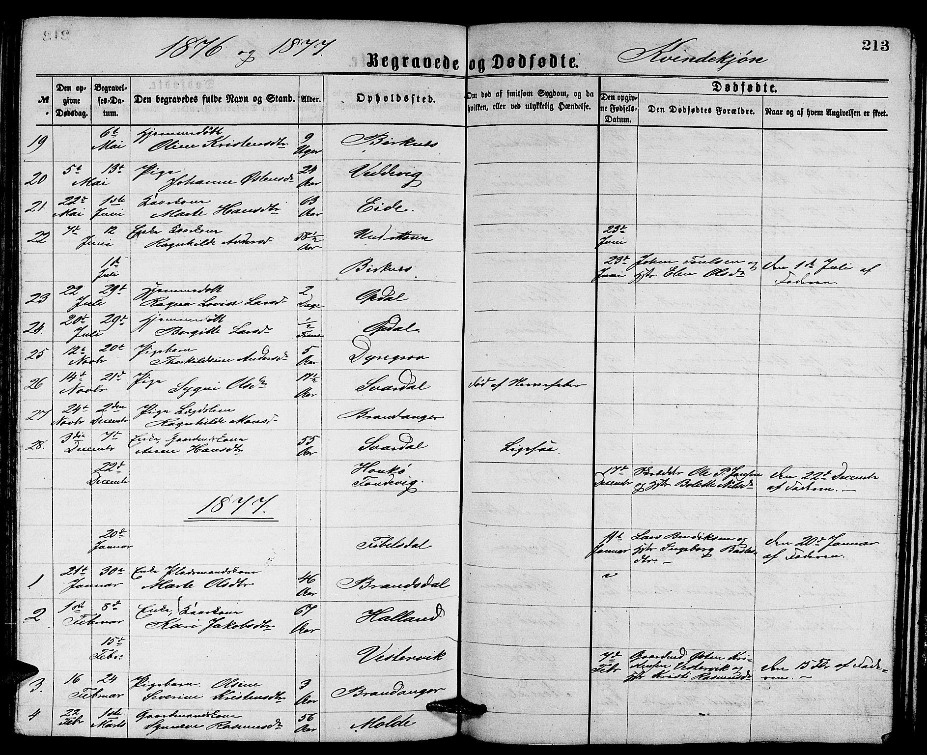 Gulen sokneprestembete, AV/SAB-A-80201/H/Hab/Habb/L0002: Klokkerbok nr. B 2, 1867-1883, s. 213