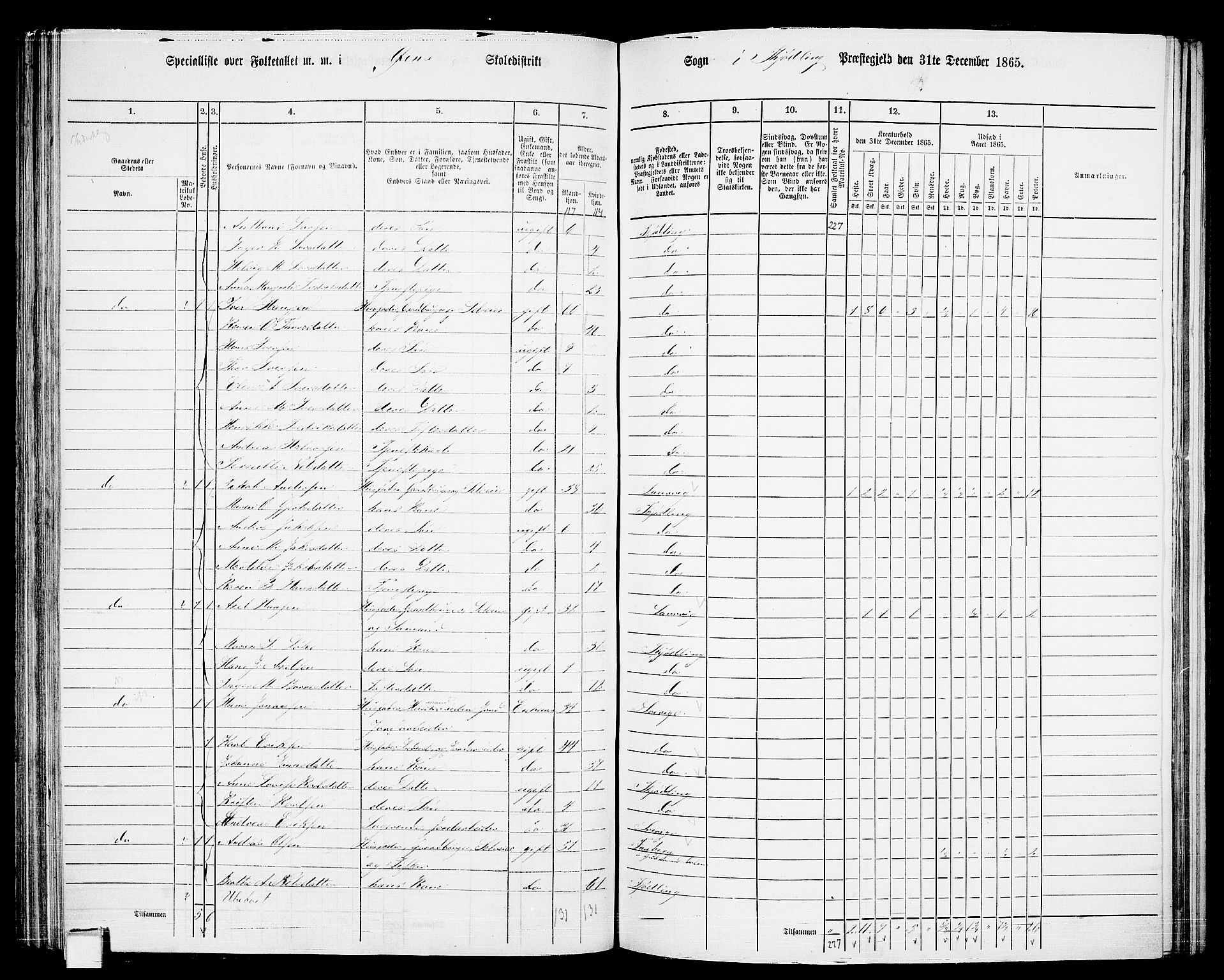 RA, Folketelling 1865 for 0725P Tjølling prestegjeld, 1865, s. 130