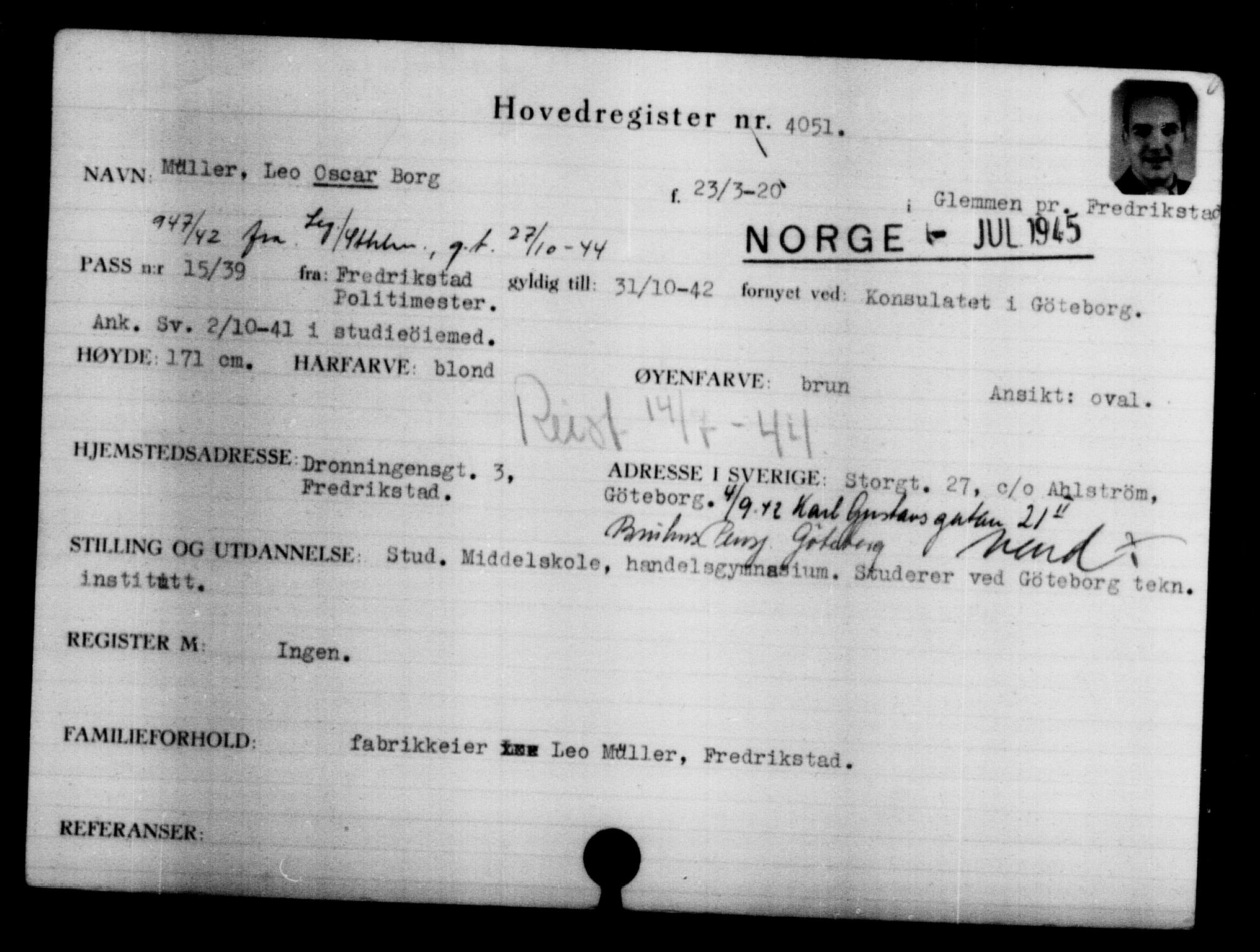 Utenriksstasjonene, Legasjonen i Stockholm, Flyktningkontoret, AV/RA-S-6753/V/Va/L0004: Kjesäterkartoteket, flyktninger med registreringsnr. 3496-6610, 1940-1945, s. 651