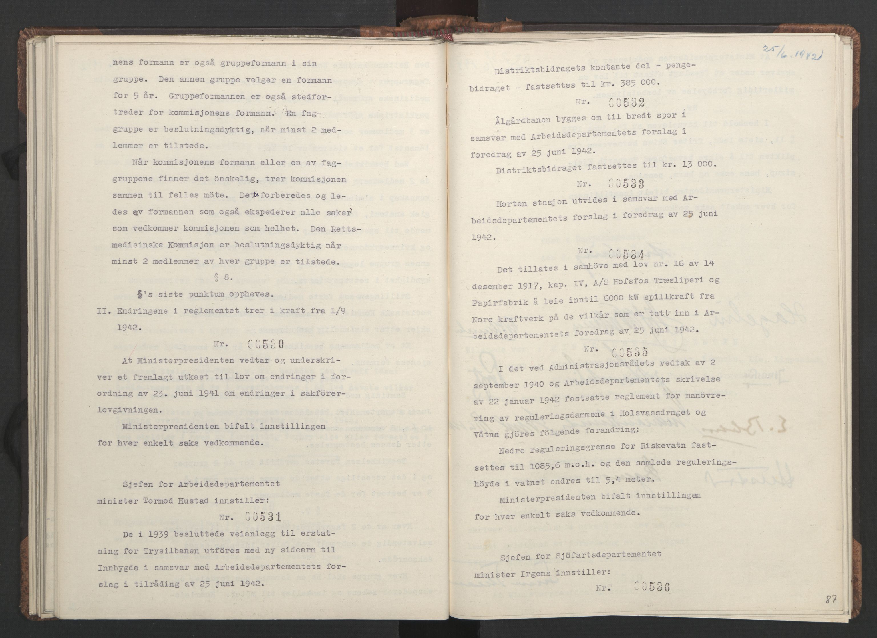 NS-administrasjonen 1940-1945 (Statsrådsekretariatet, de kommisariske statsråder mm), AV/RA-S-4279/D/Da/L0001: Beslutninger og tillegg (1-952 og 1-32), 1942, s. 90