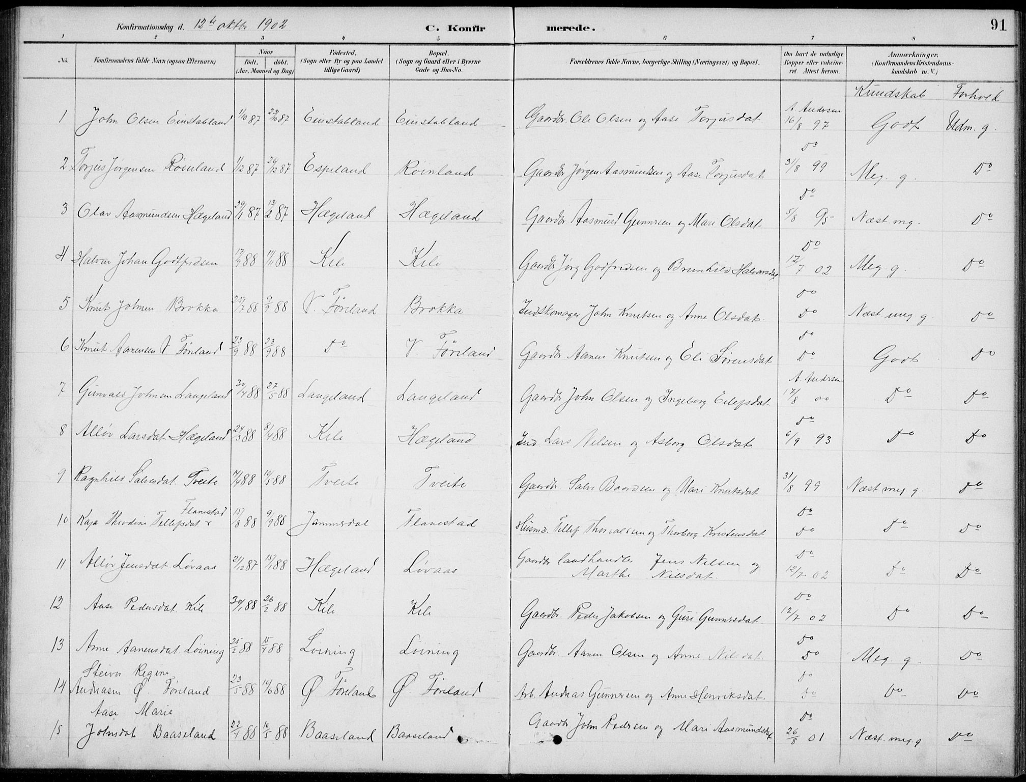 Vennesla sokneprestkontor, AV/SAK-1111-0045/Fb/Fba/L0003: Klokkerbok nr. B 3, 1890-1919, s. 91