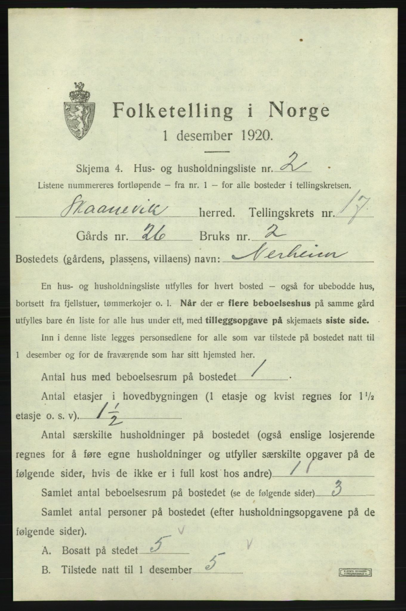 SAB, Folketelling 1920 for 1212 Skånevik herred, 1920, s. 1690