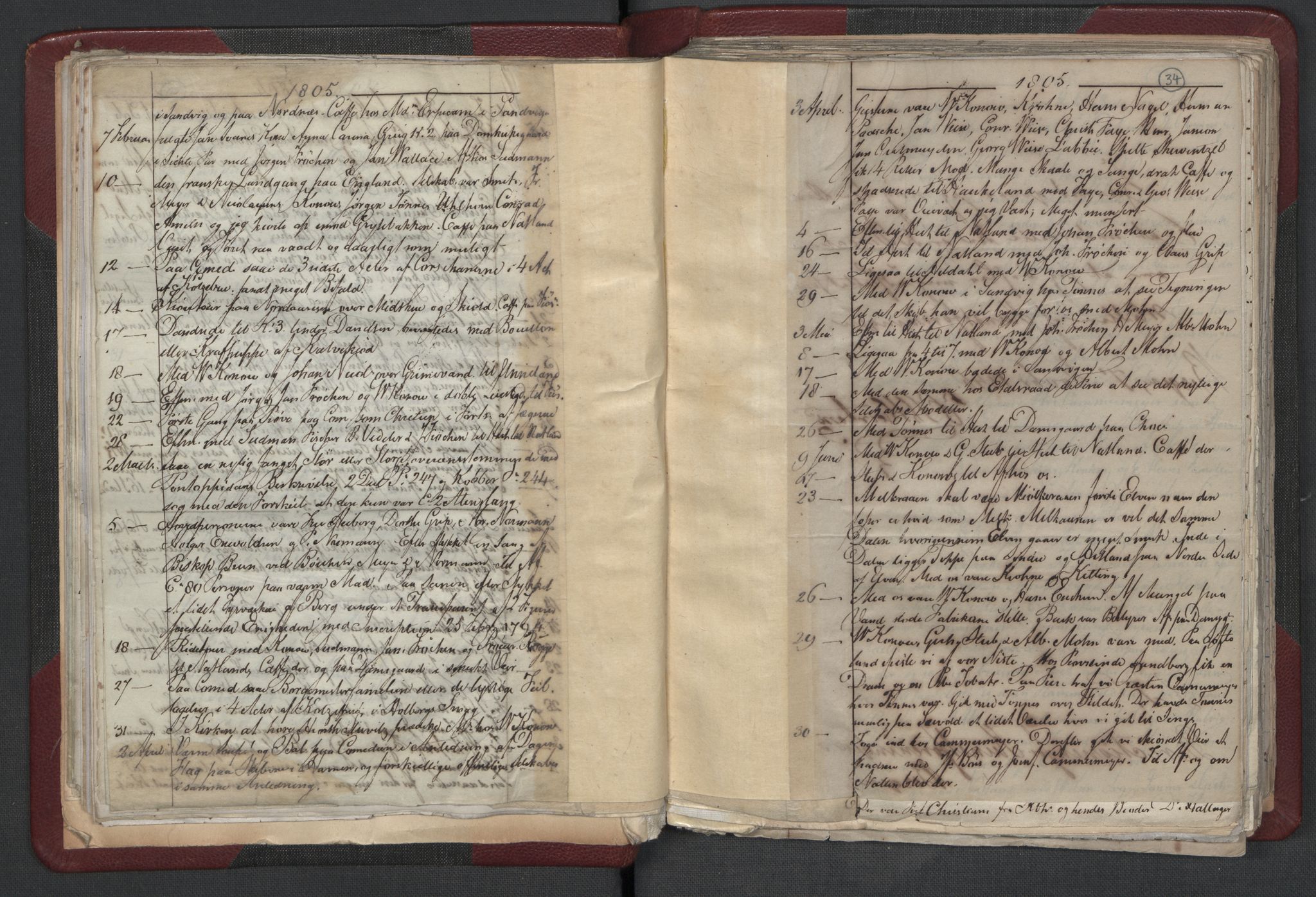 Meltzer, Fredrik, AV/RA-PA-0028/F/L0001: Dagbok for årene 1796-1808, 1811, 1817, 1796-1817, s. 33b-34a