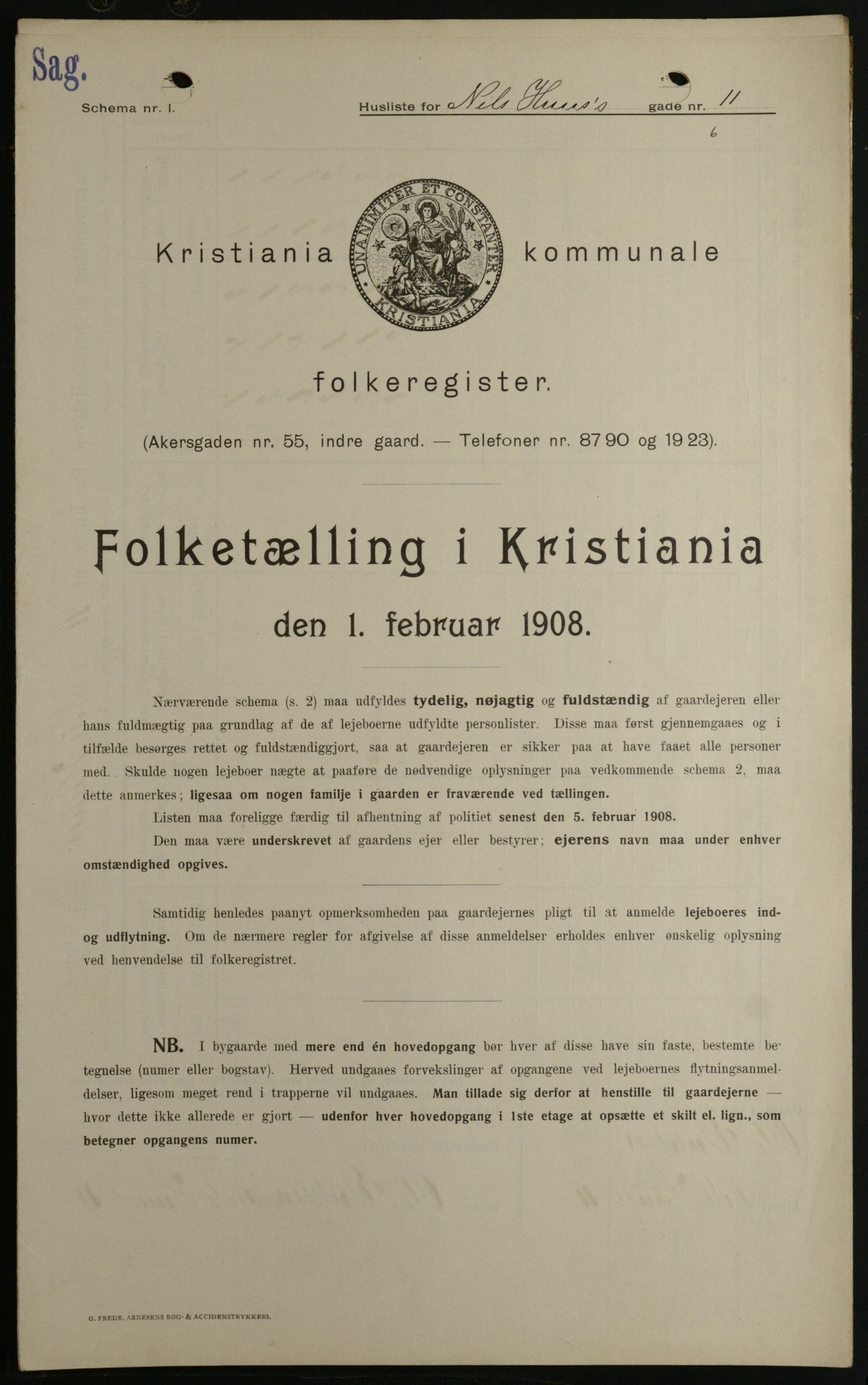 OBA, Kommunal folketelling 1.2.1908 for Kristiania kjøpstad, 1908, s. 63673