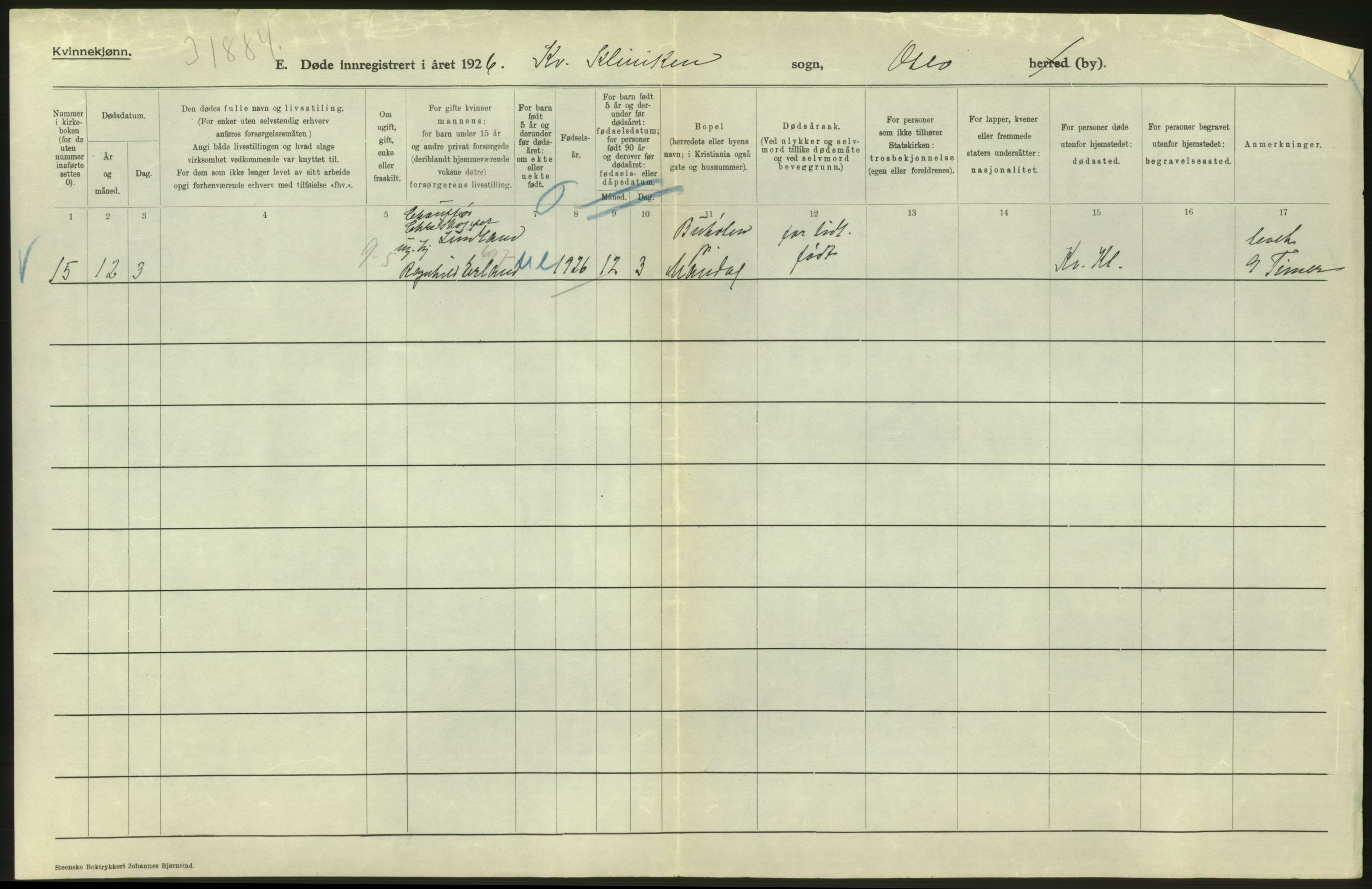 Statistisk sentralbyrå, Sosiodemografiske emner, Befolkning, AV/RA-S-2228/D/Df/Dfc/Dfcf/L0010: Oslo: Døde kvinner, dødfødte, 1926, s. 638