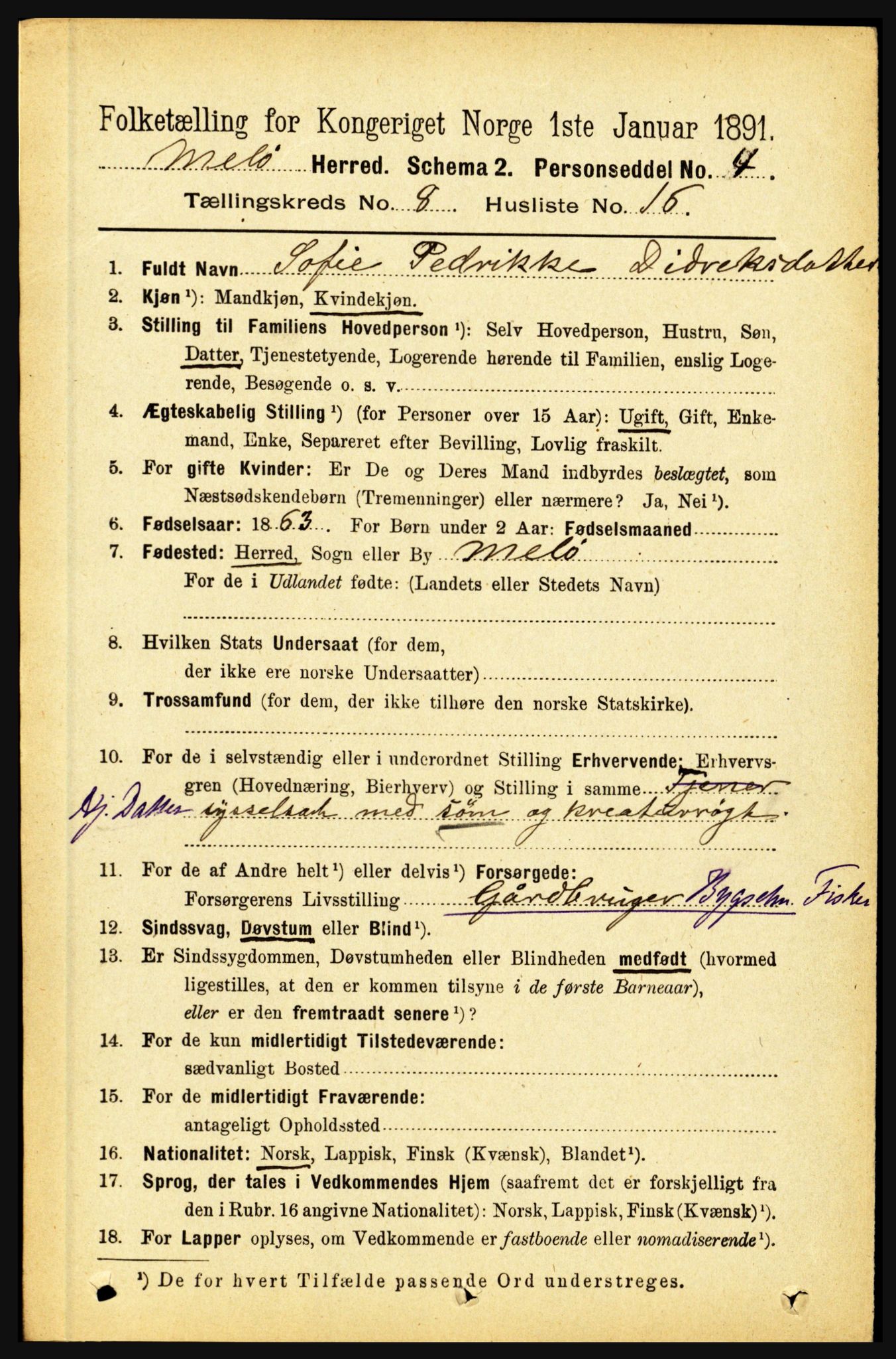 RA, Folketelling 1891 for 1837 Meløy herred, 1891, s. 3444