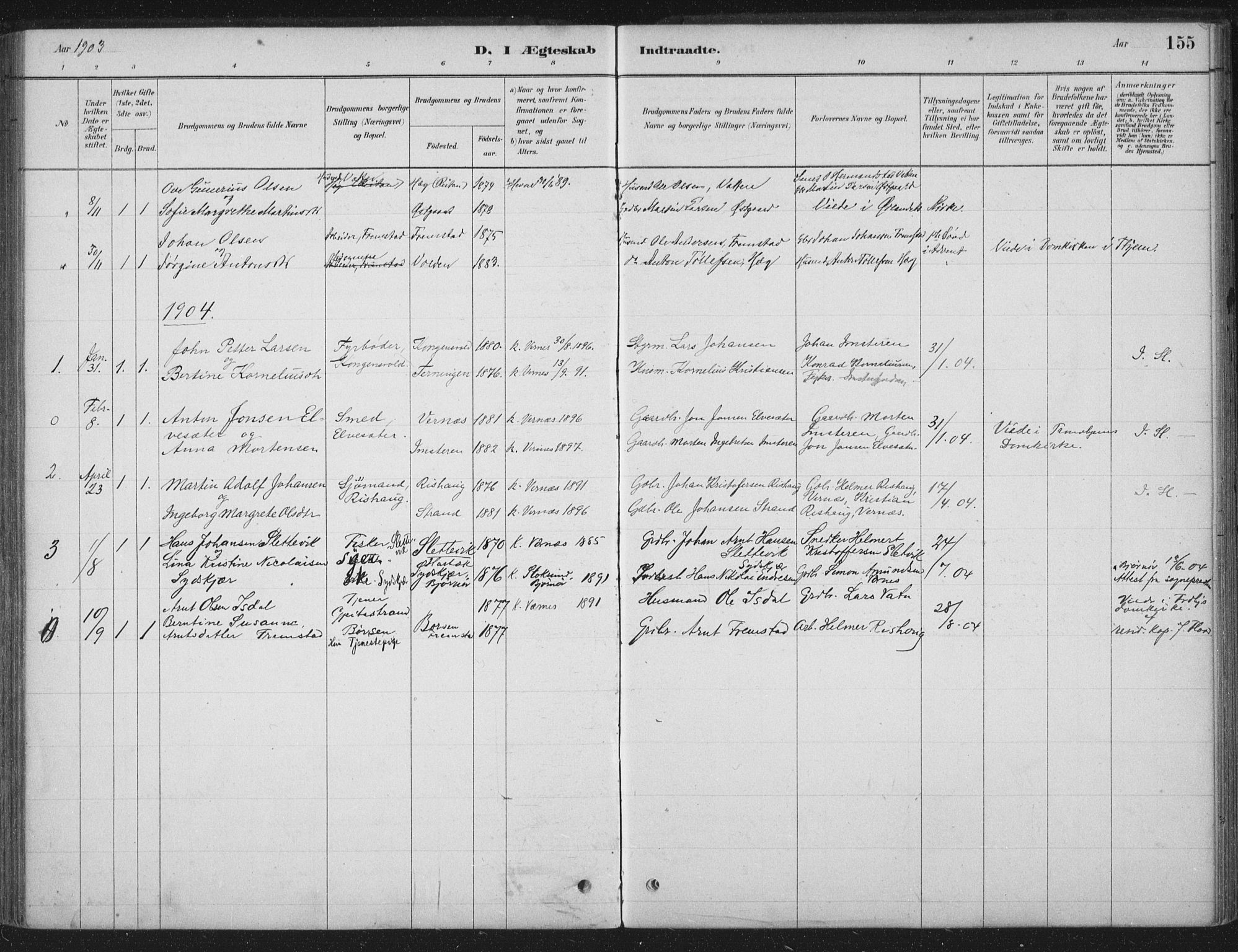 Ministerialprotokoller, klokkerbøker og fødselsregistre - Sør-Trøndelag, SAT/A-1456/662/L0755: Ministerialbok nr. 662A01, 1879-1905, s. 155