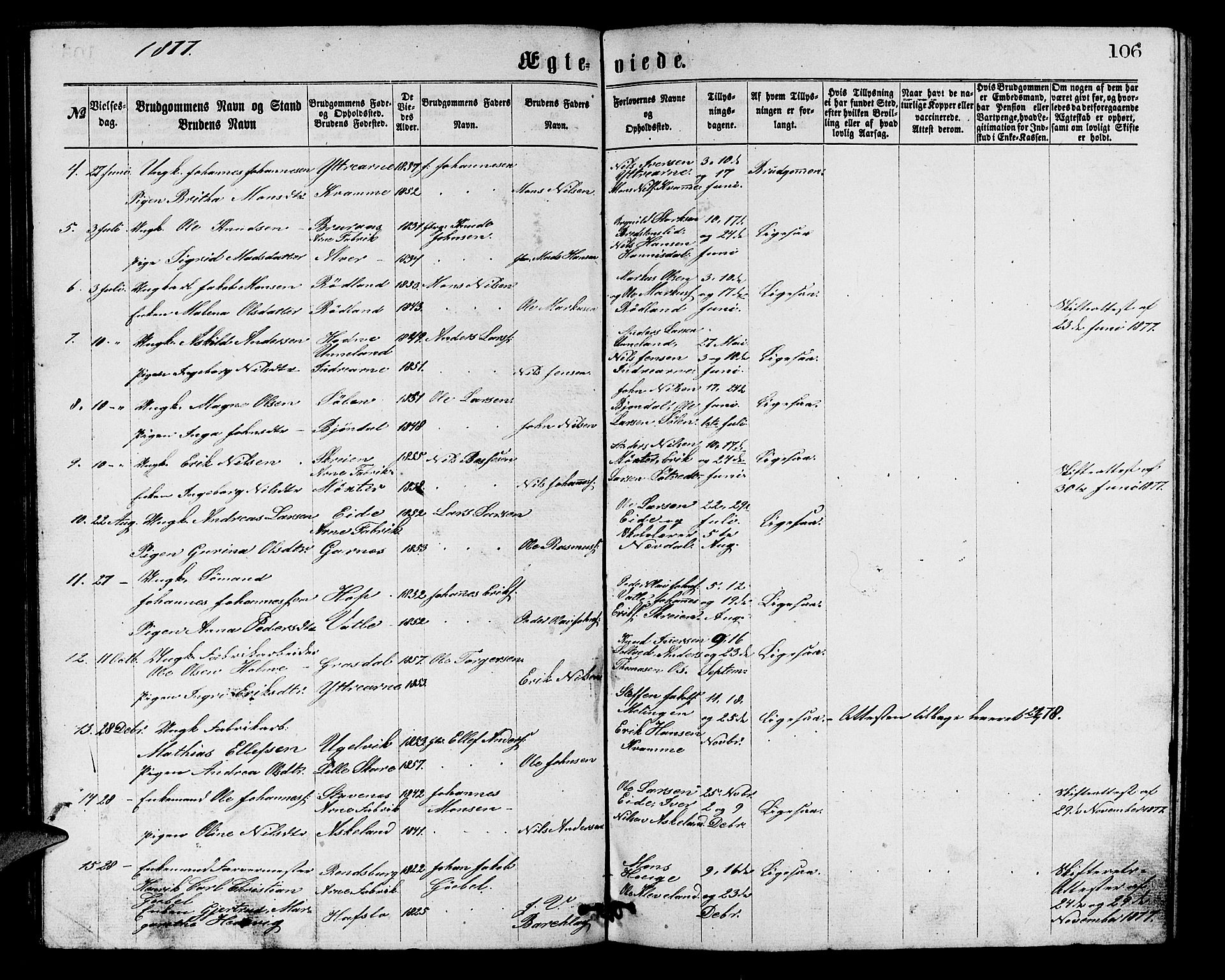 Arna sokneprestembete, AV/SAB-A-74001/H/Ha/Hab: Klokkerbok nr. A 1, 1869-1879, s. 106